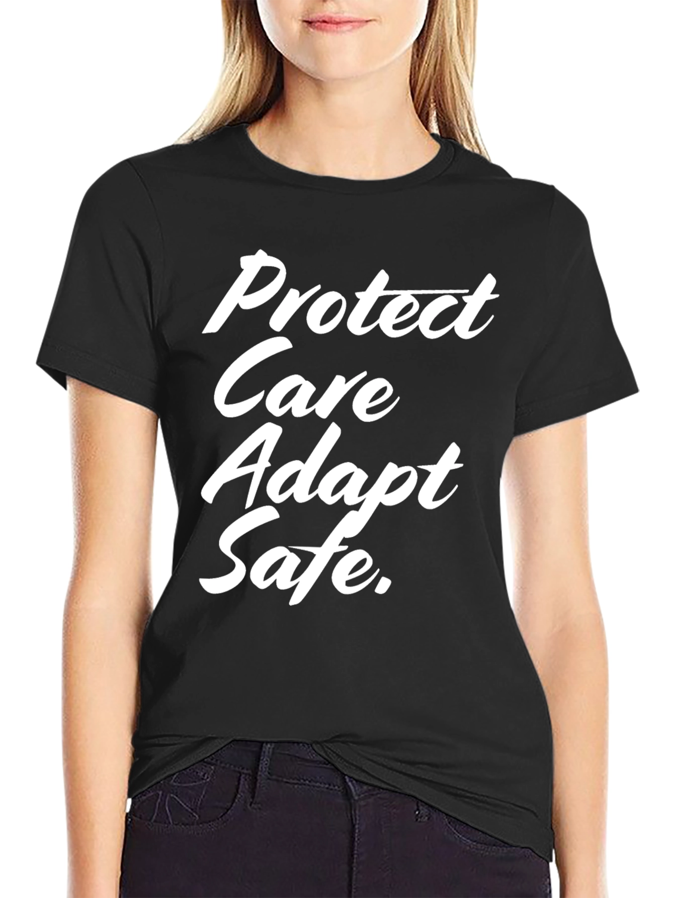 Black Protect Care Adapt Safe Tee - Trendy Slogan T-Shirt view 2