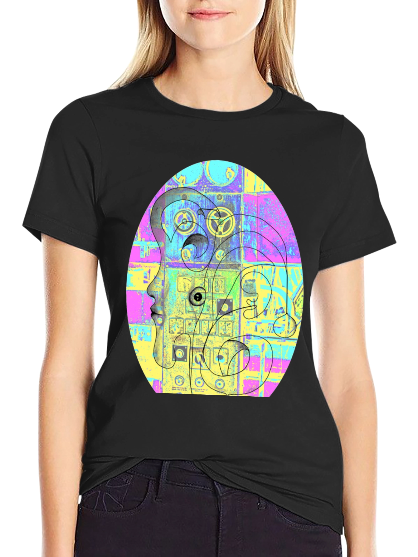 Black Abstract Face Graphic Tee - Unique Style view 2