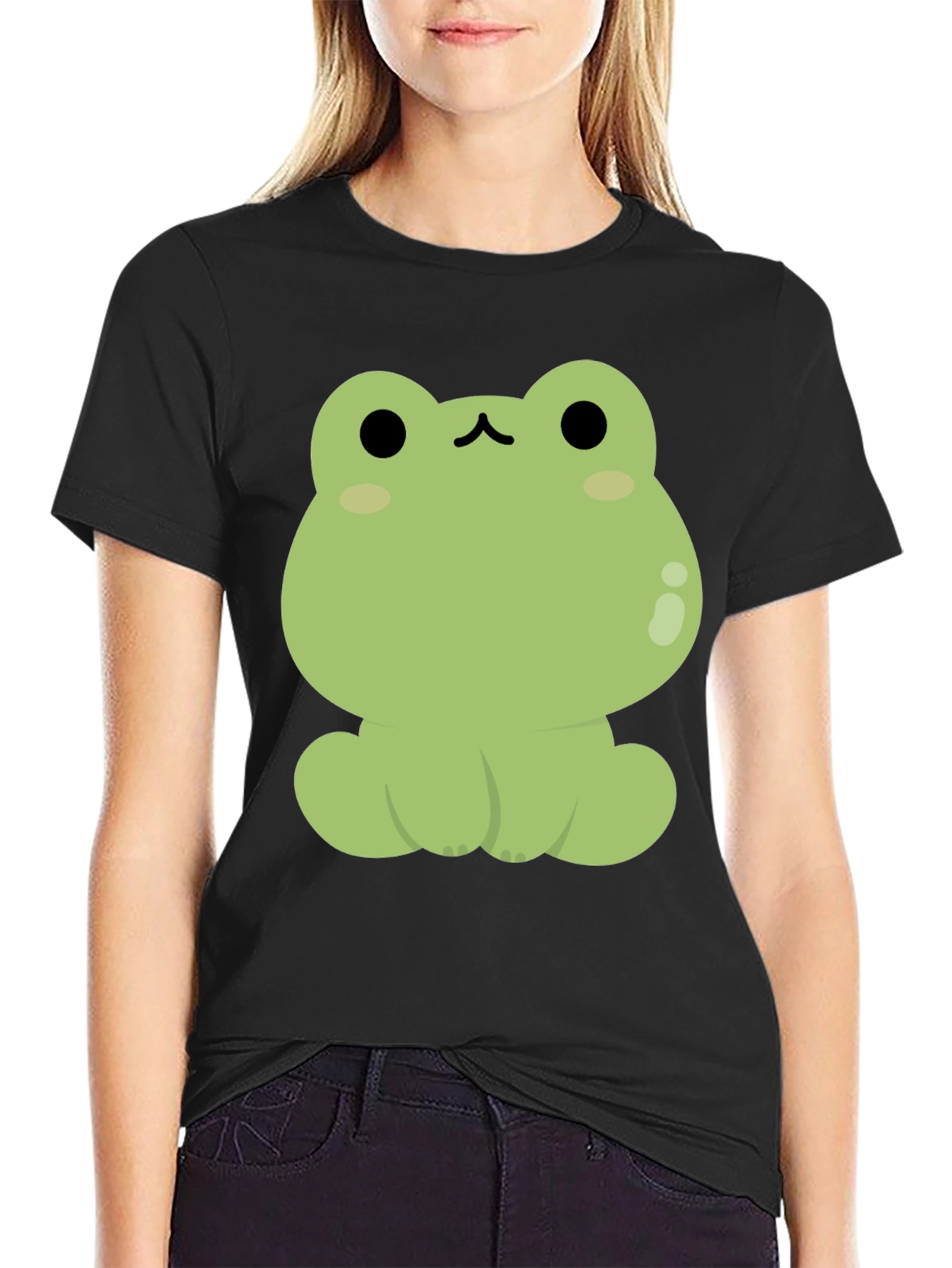Black Cute Frog Graphic Black T-Shirt view 2