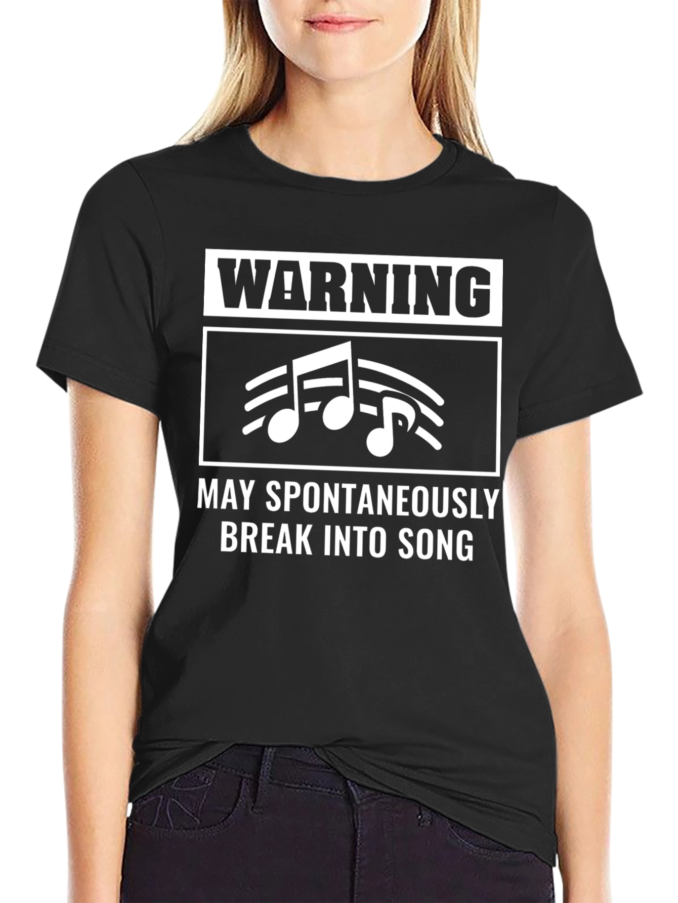 Black Warning May Spontaneously Break Into Song Black T-Shirt view 2