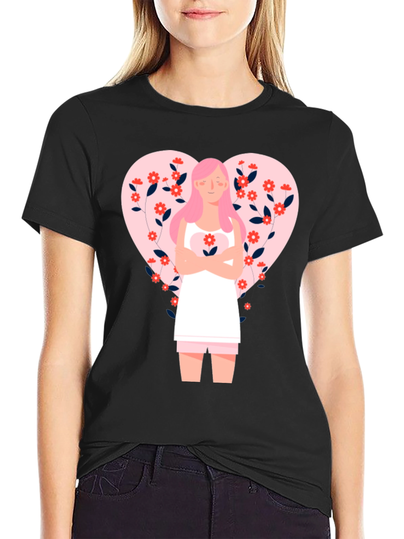 Black Floral Heart Valentine's Day Graphic Tee view 2