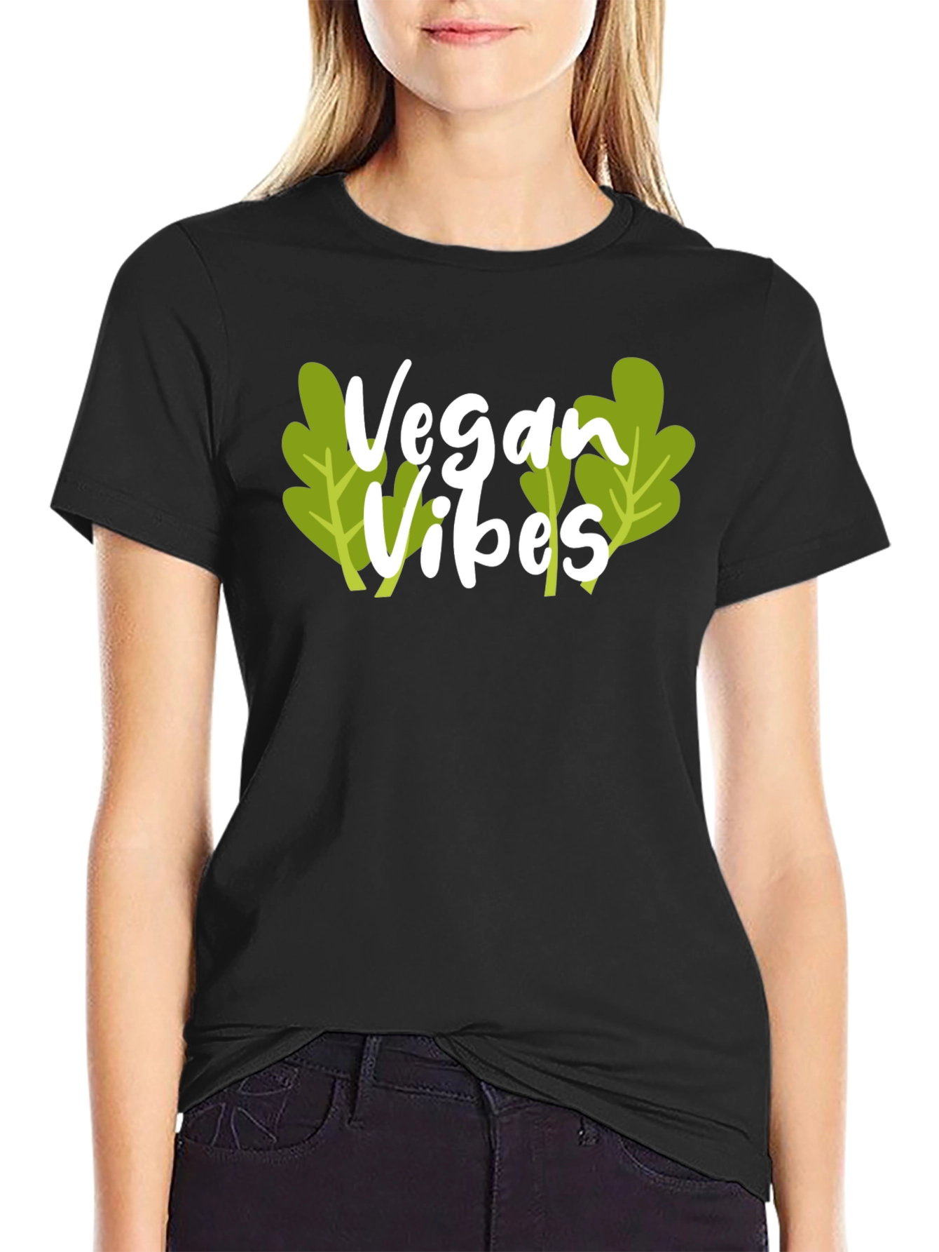 Black Vegan Vibes Black T-Shirt view 2