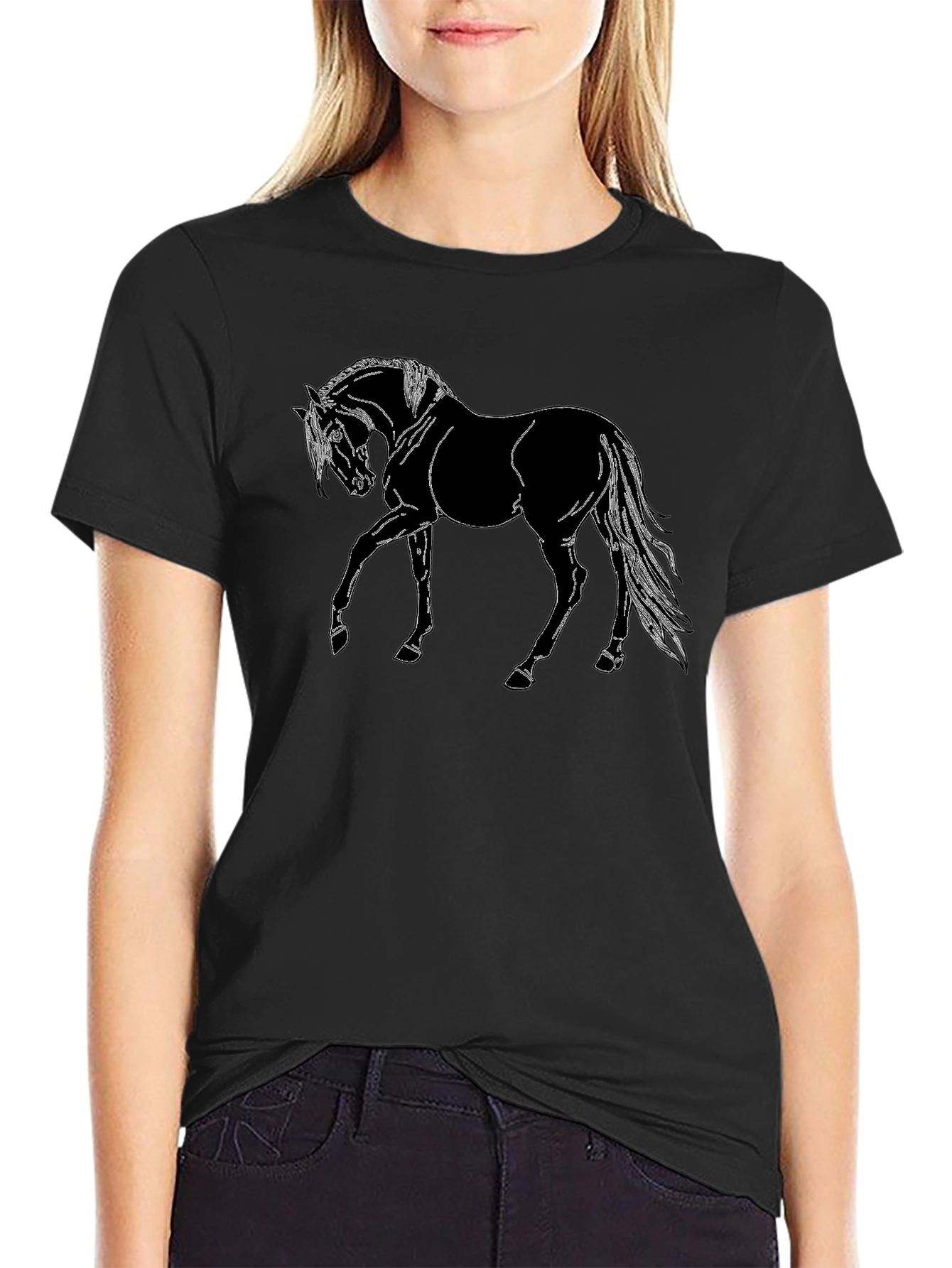 Black Men's Black Horse Graphic T-Shirt view 2