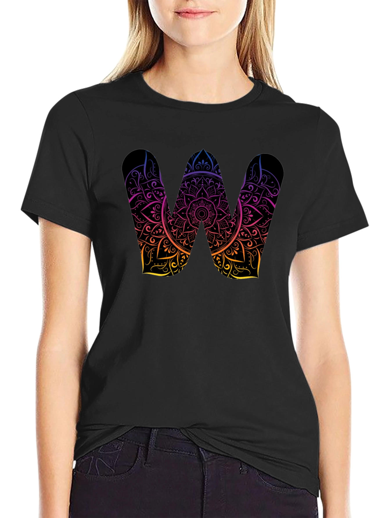 Black Mandala W Black T-Shirt view 2