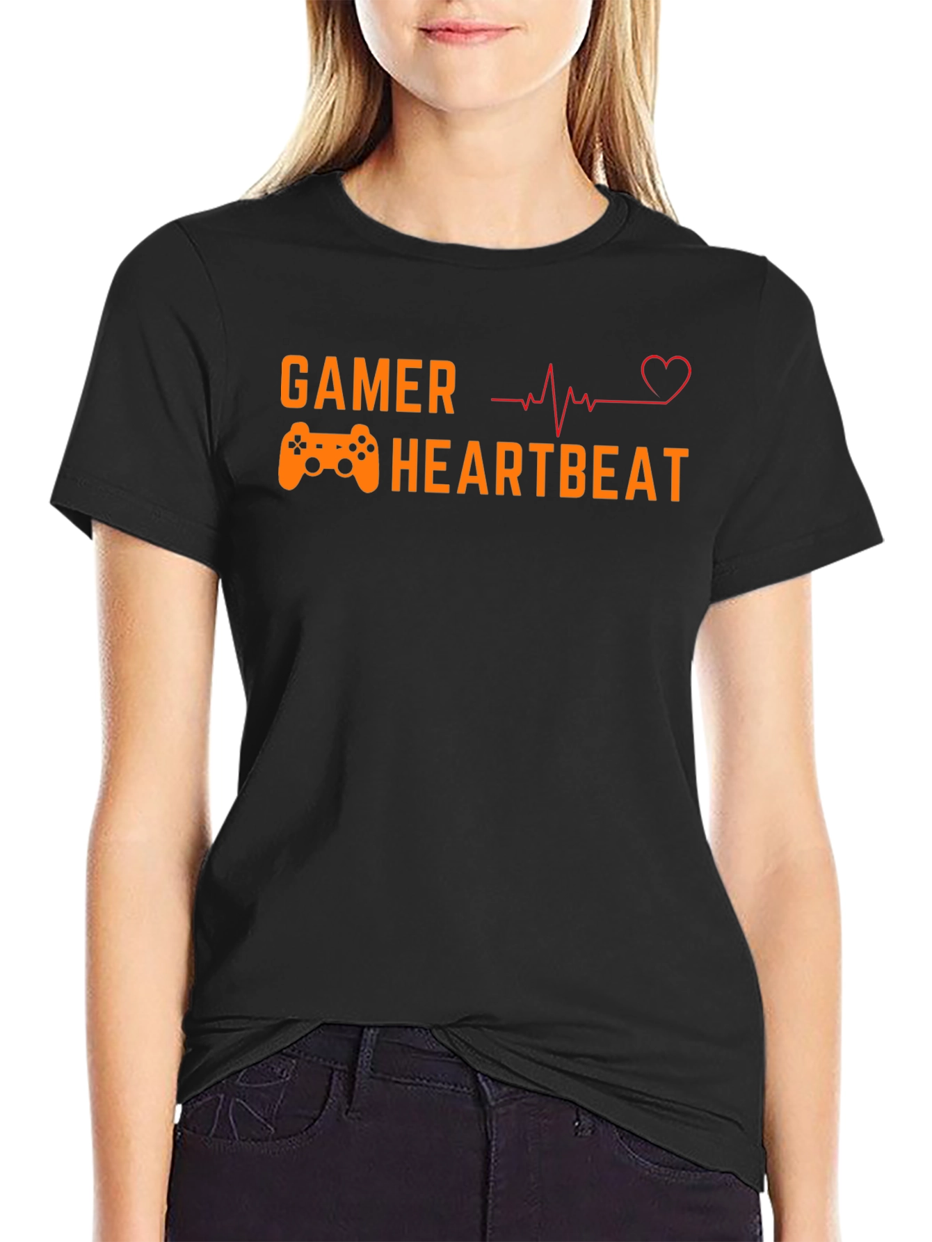 Black Gamer Heartbeat Graphic Tee - Black Short Sleeve T-Shirt view 2