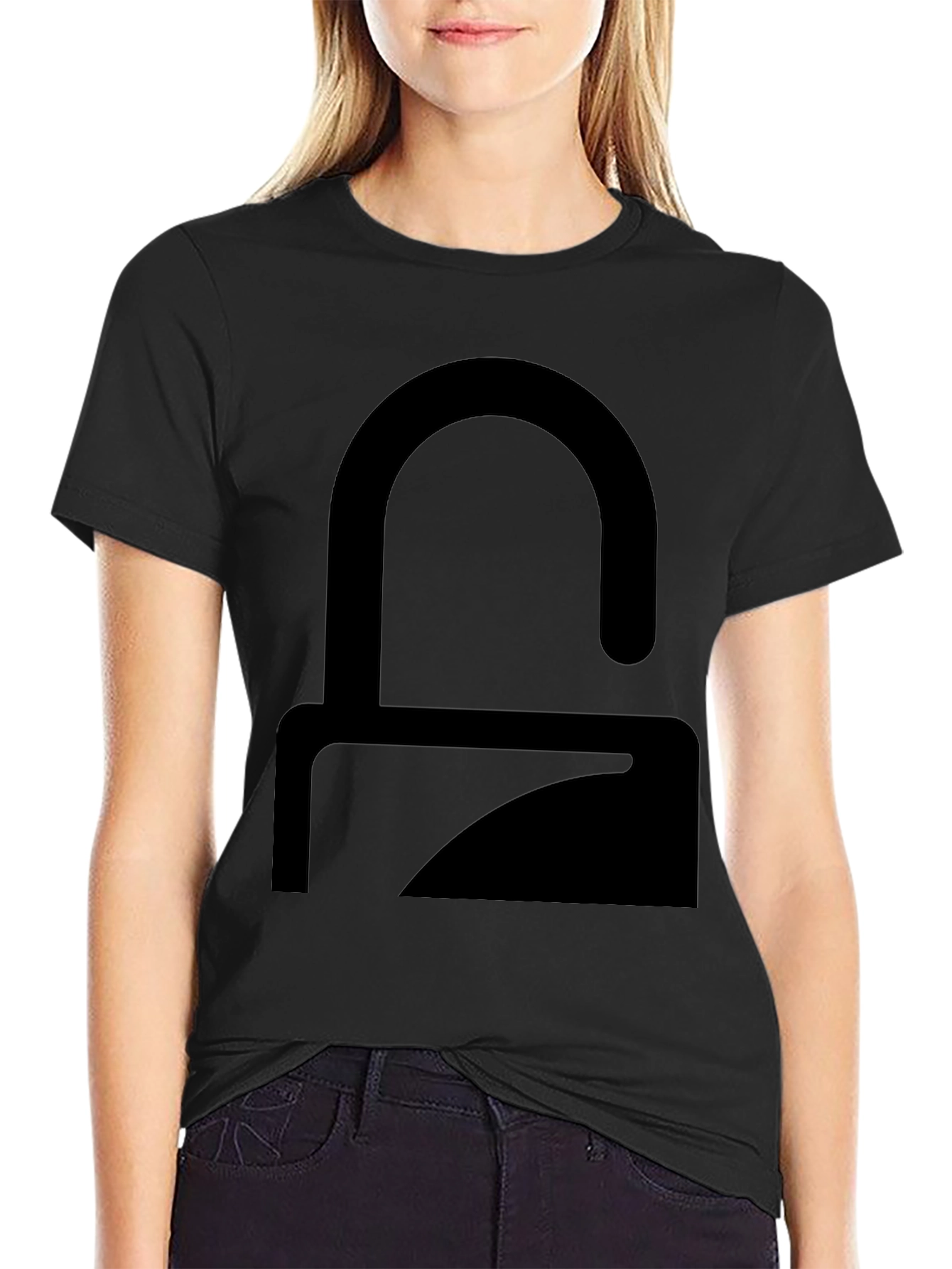 Black Modern Minimalist Graphic T-Shirt - Solid Black view 2
