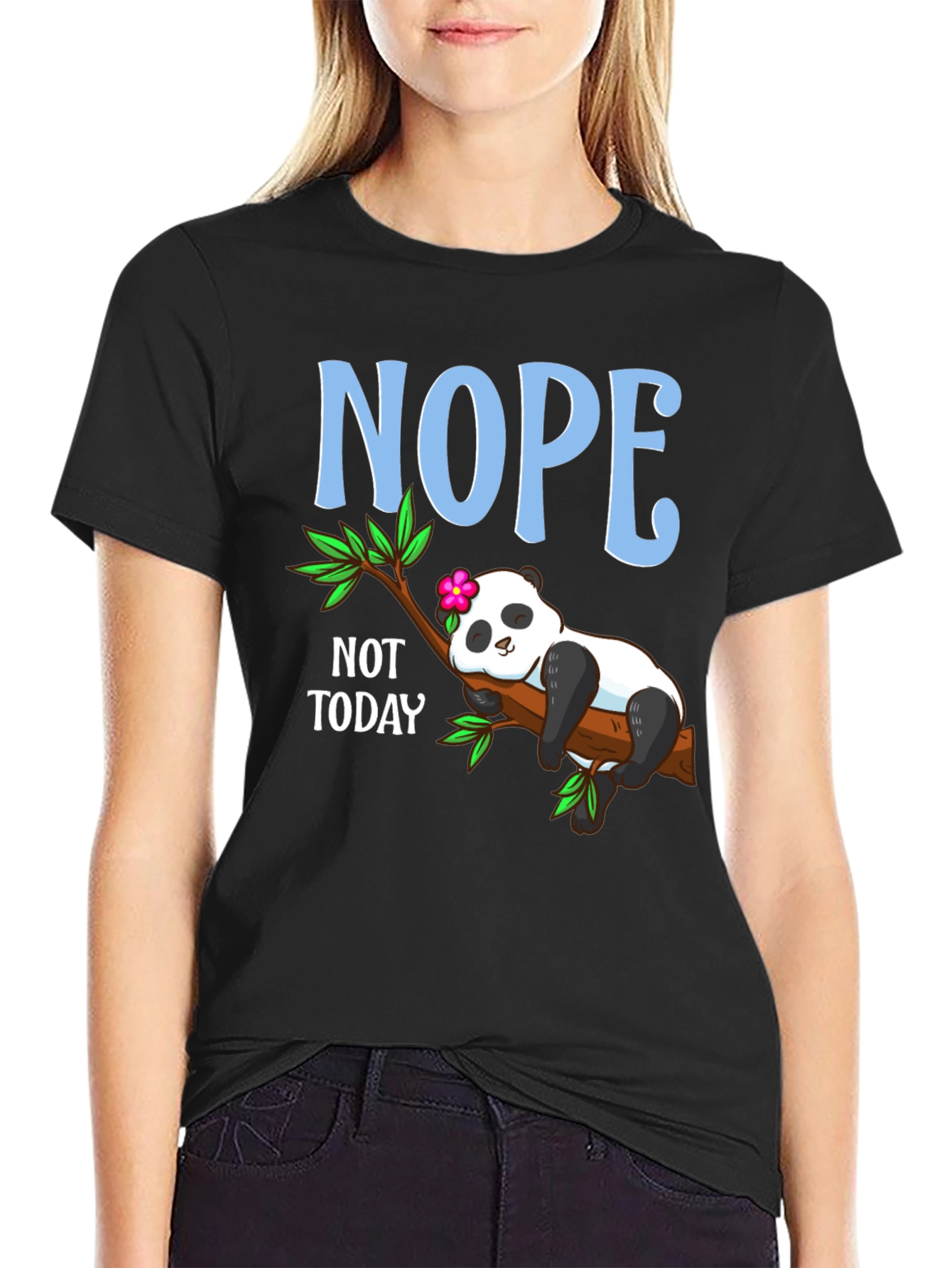 Black Nope Not Today Panda T-Shirt view 2