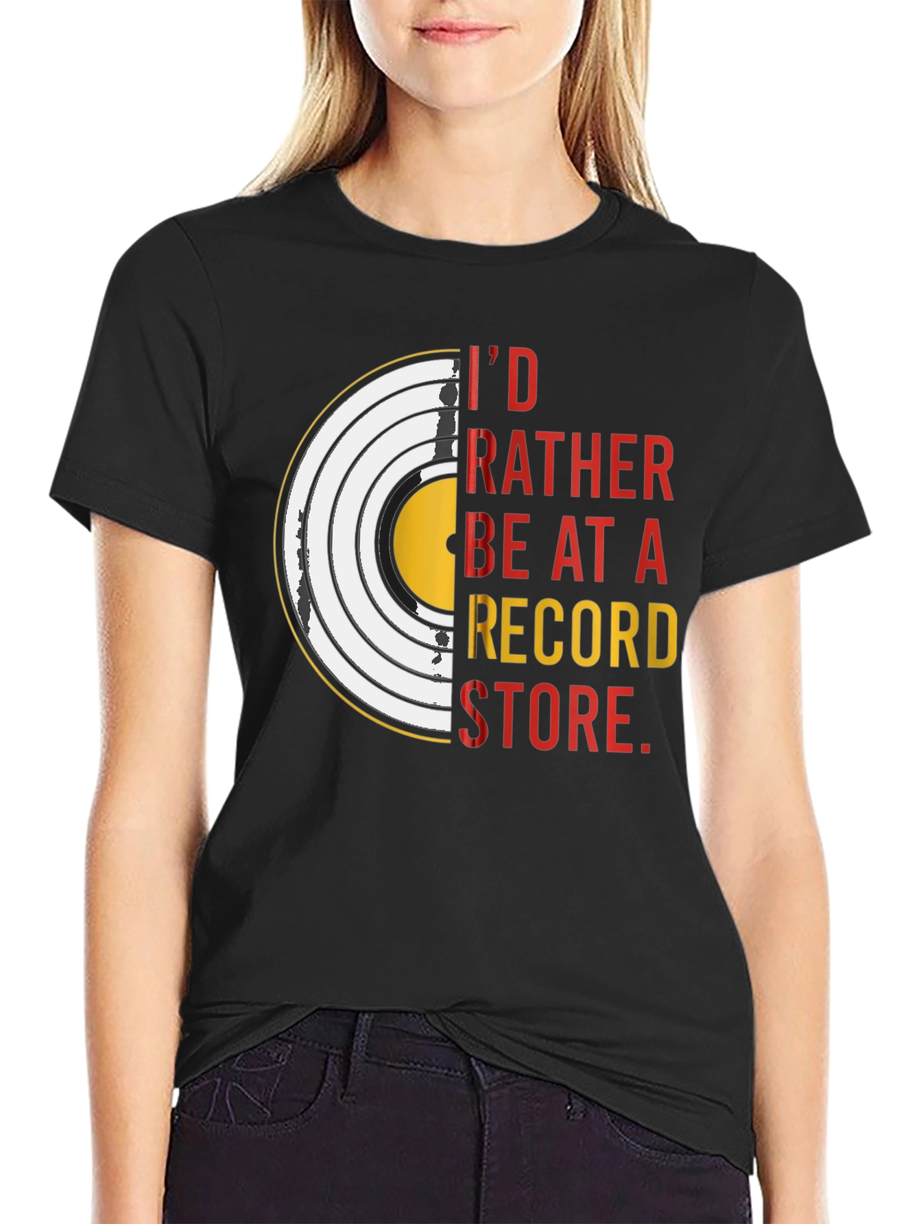 Black I'd Rather Be At A Record Store T-Shirt view 2