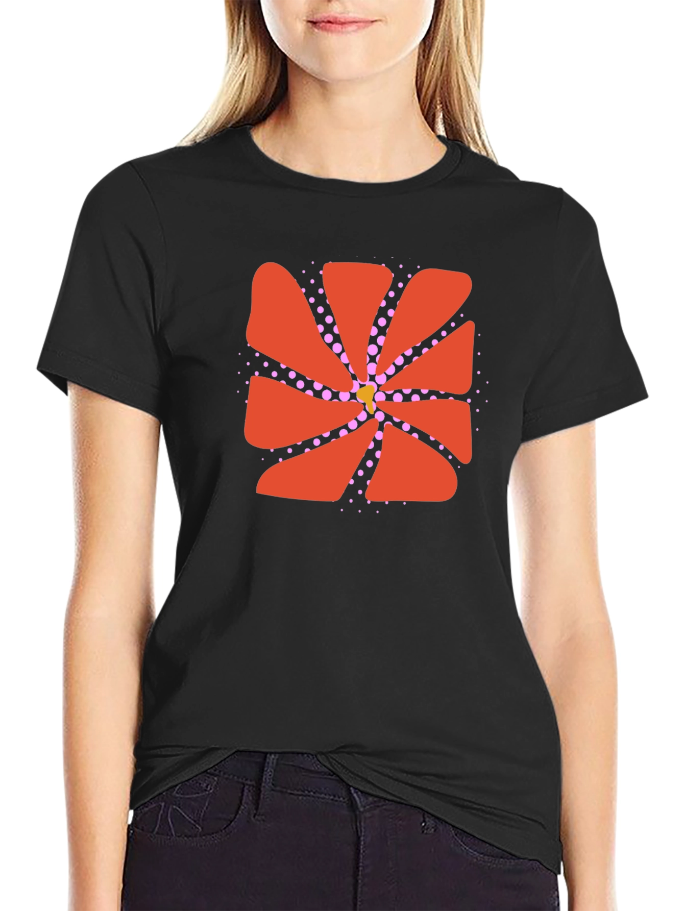 Black Abstract Flower Graphic Black Tee view 2