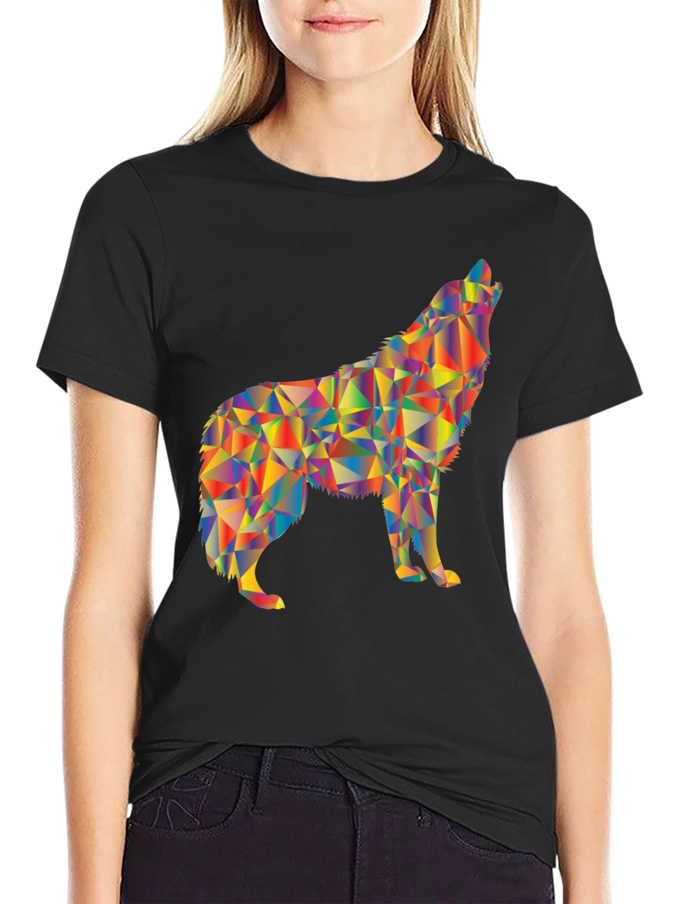 Black Geometric Wolf Graphic T-Shirt view 2