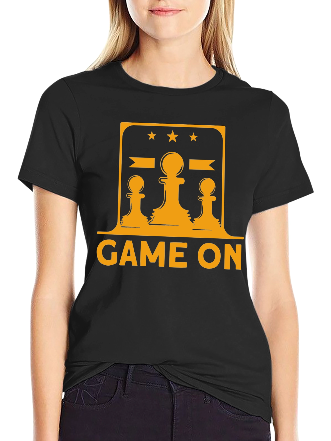 Black Game On Chess Graphic Tee - Black Cotton T-Shirt view 2