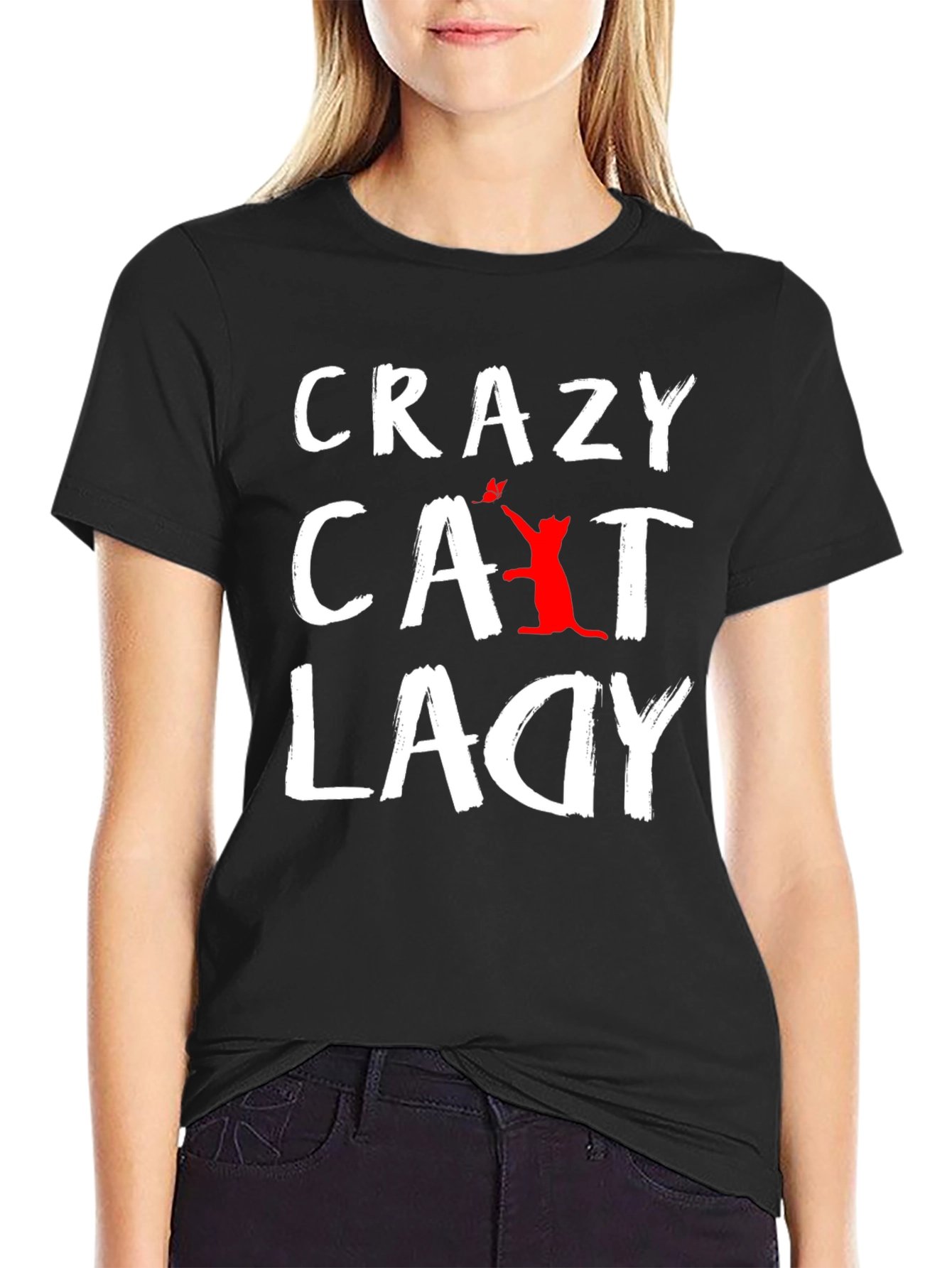 Black Crazy Cat Lady T-Shirt - Unisex Graphic Tee view 2