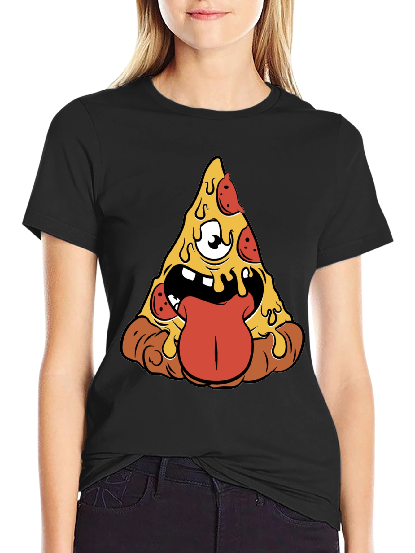 Black Pizza Monster Graphic Tee - Black Short Sleeve view 2