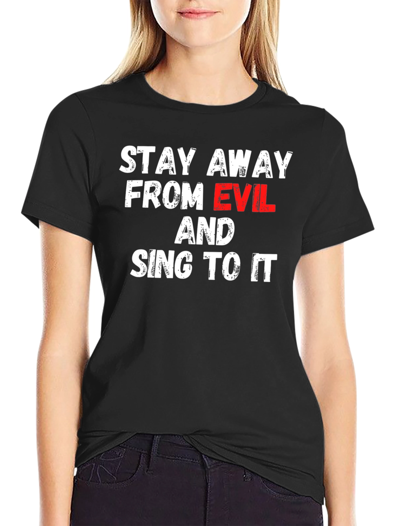 Black Stay Away From Evil T-Shirt view 2