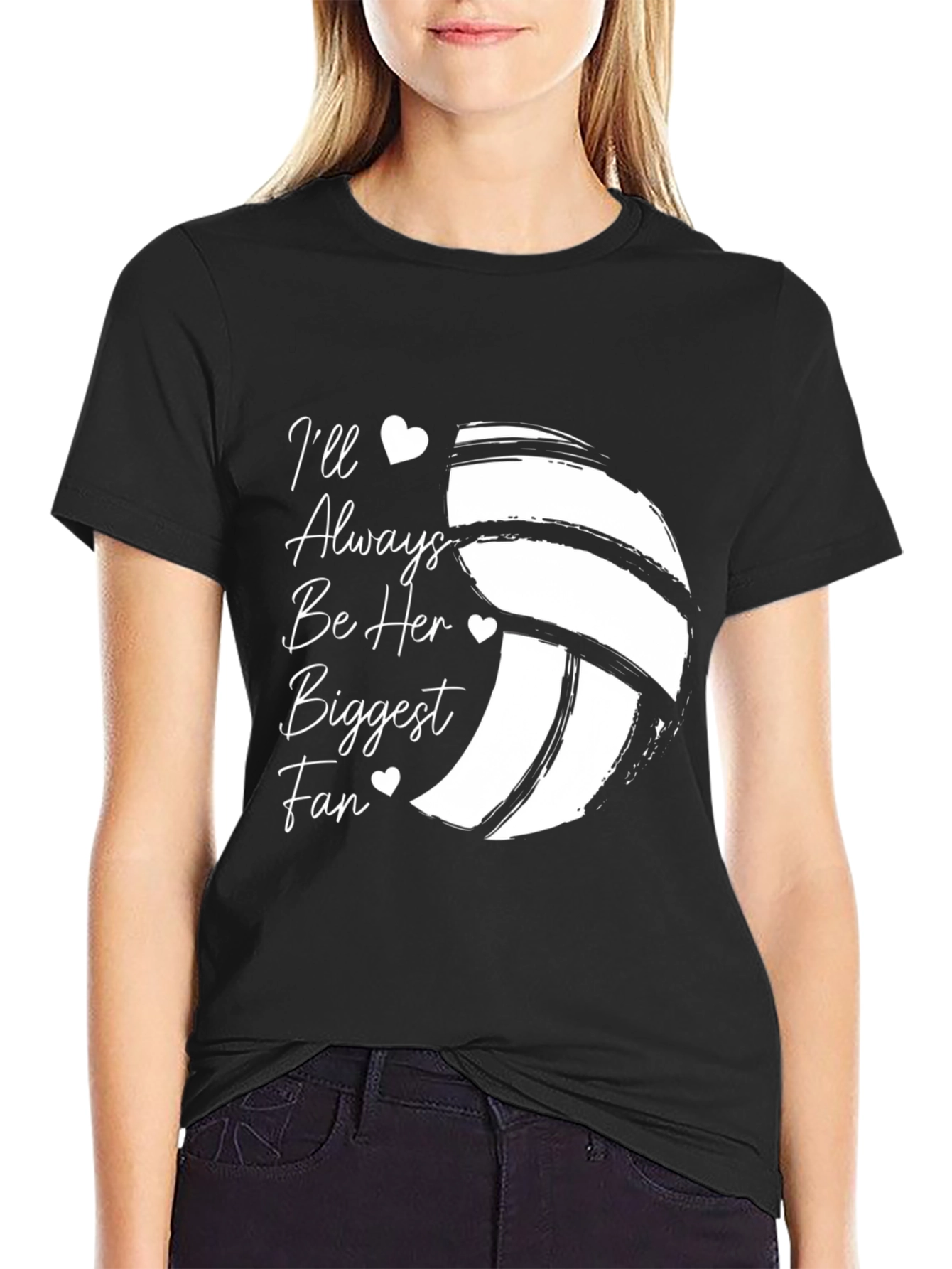 Black Volleyball Fan T-Shirt - I'll Always Be Her Biggest Fan view 2