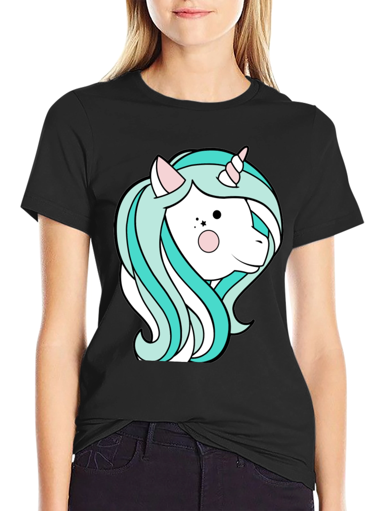 Black Unicorn Graphic T-Shirt - Black Cotton Tee view 2