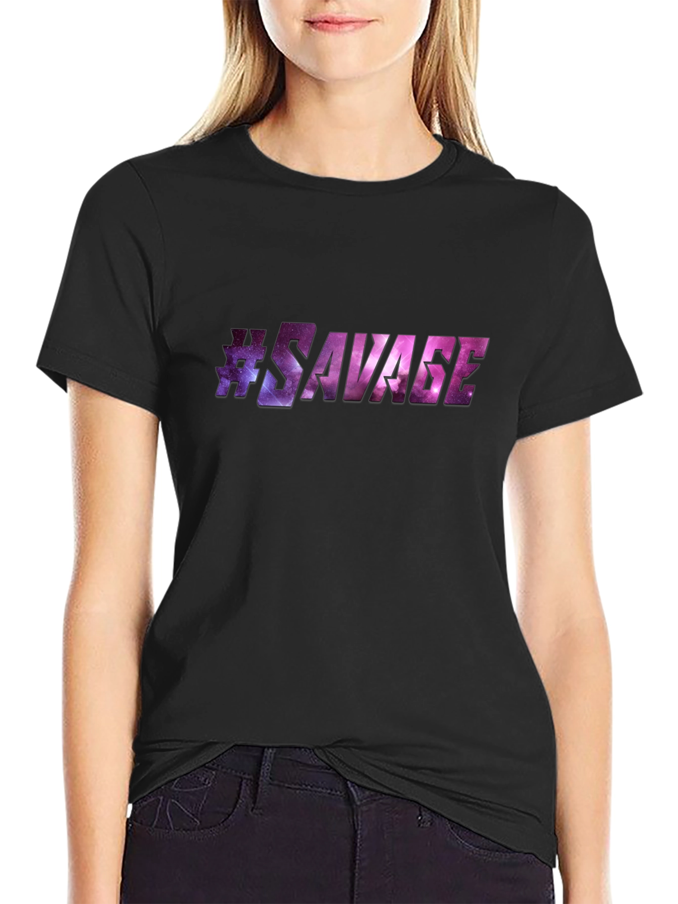 Black Savage Galaxy Print Black T-Shirt view 2