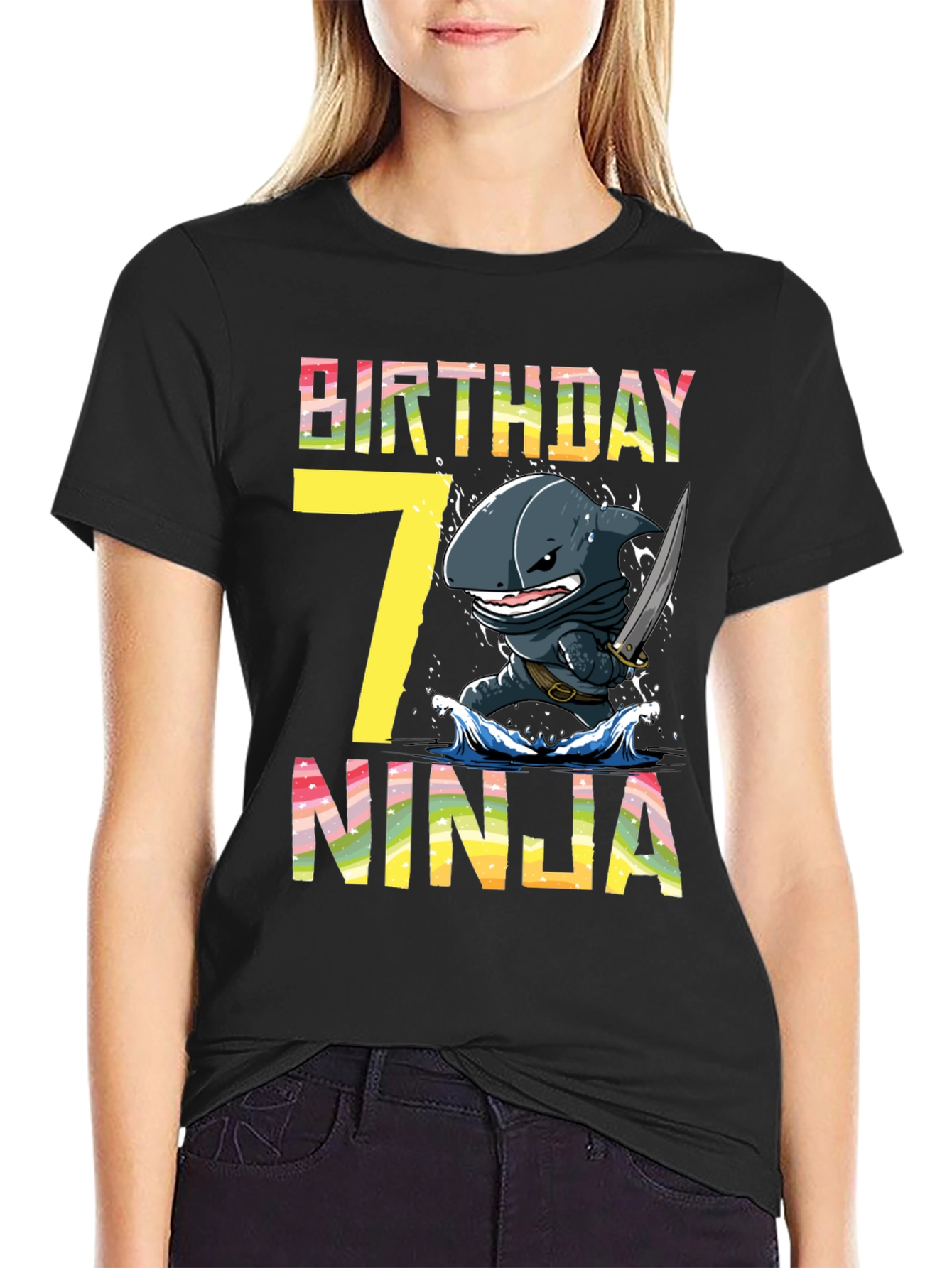 Black Birthday Ninja Shark T-Shirt view 2