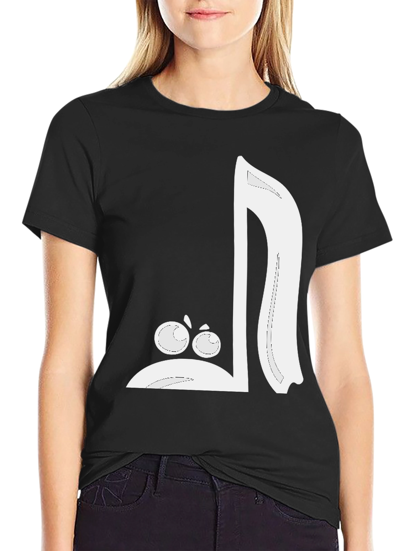 Black Cartoon Music Note Graphic Tee - Black Cotton Blend view 2