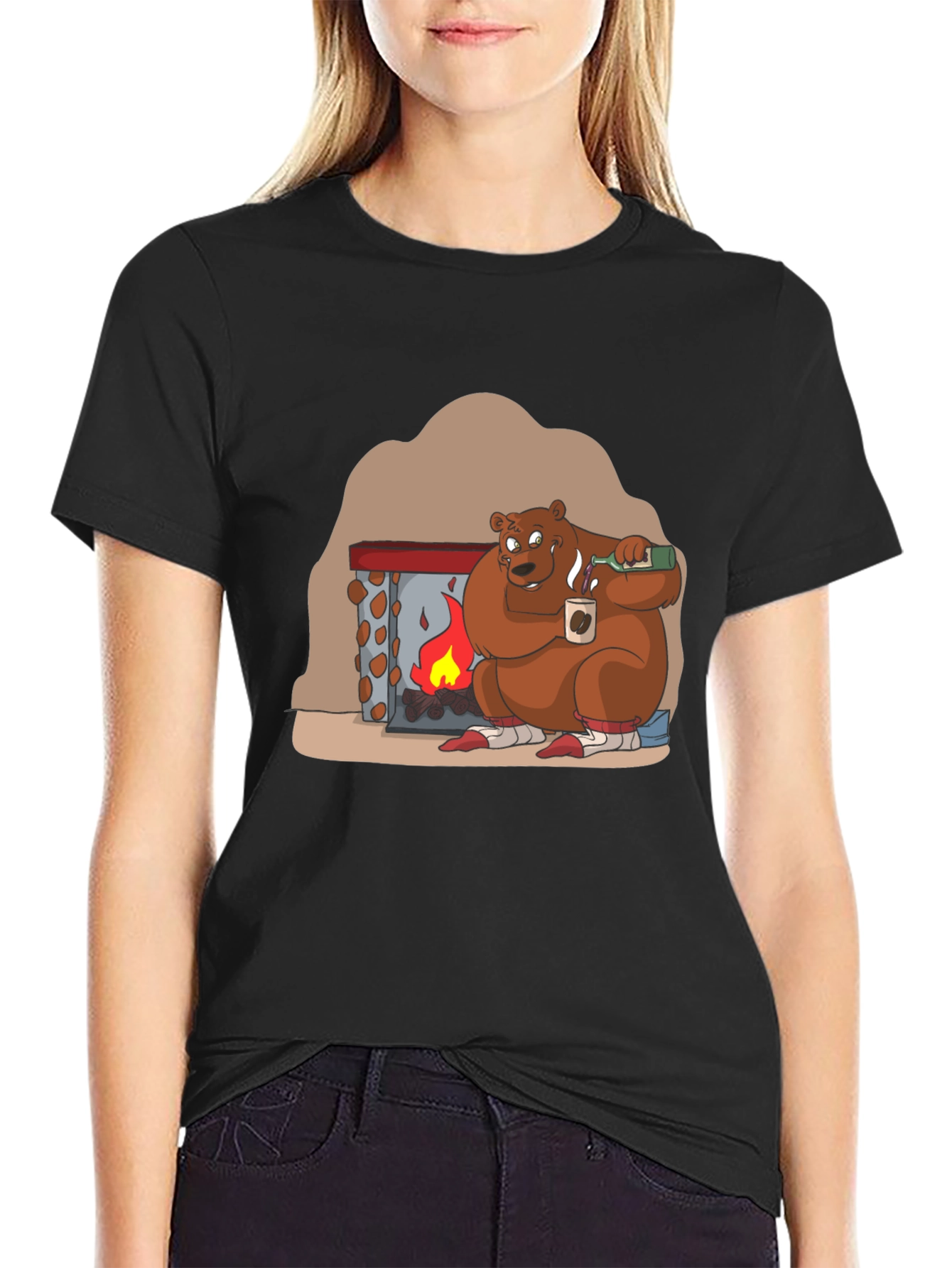 Black Cozy Bear by Fire T-Shirt view 2