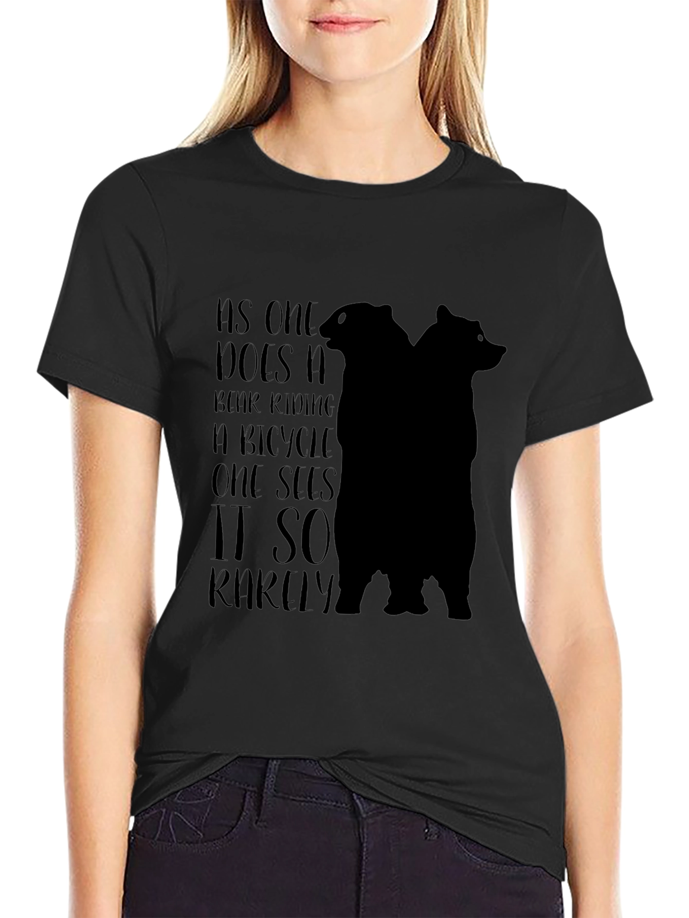 Black Bear Riding Bicycle Tee - Unisex Black T-Shirt view 2