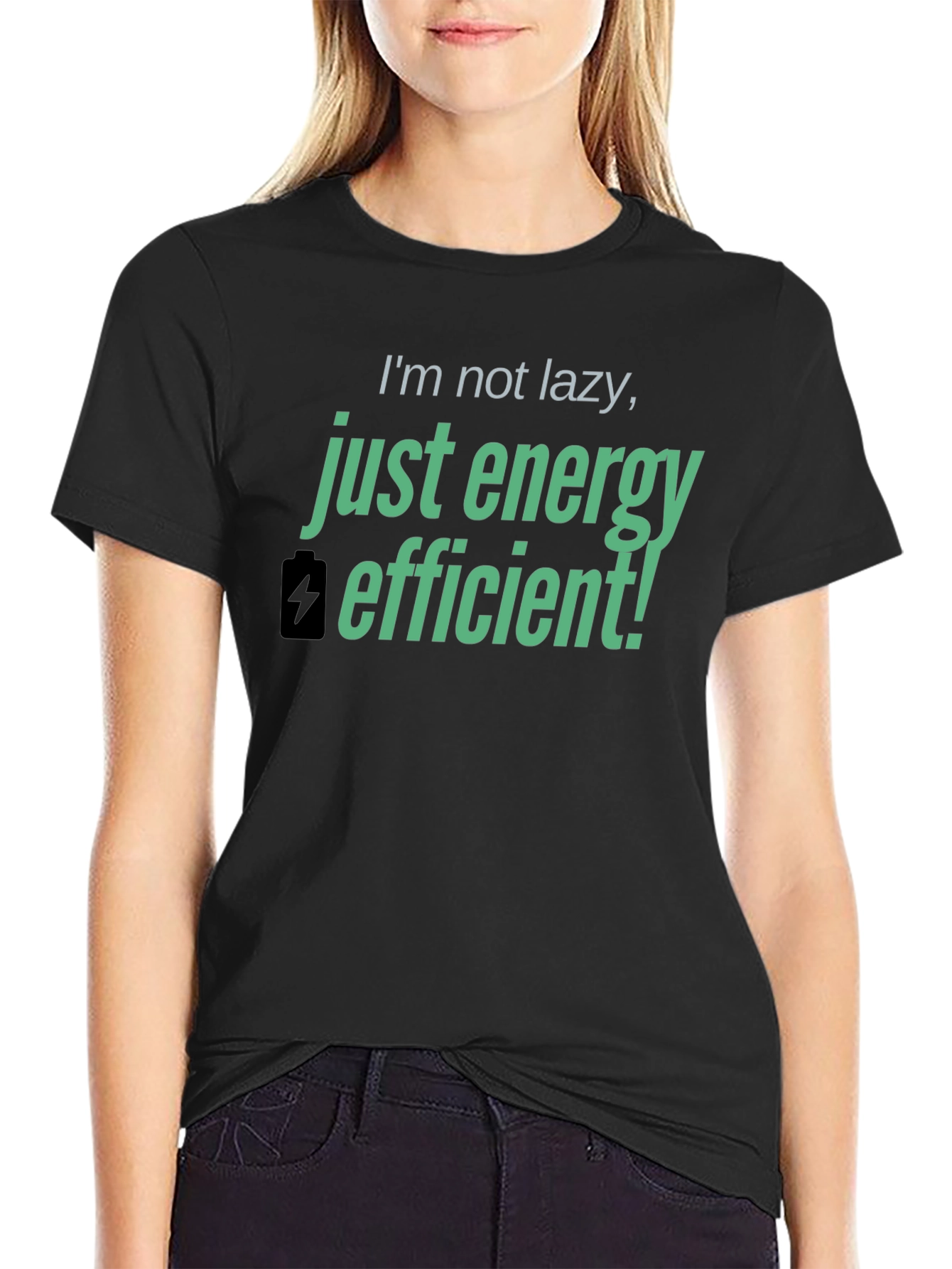 Black Energy Efficient T-Shirt - Funny Lazy Joke Tee view 2