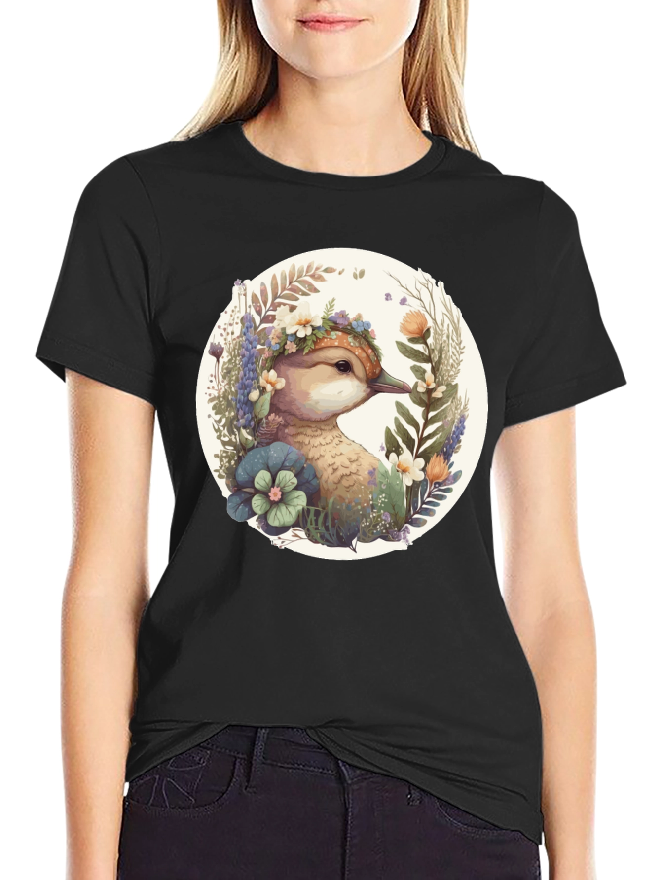 Black Floral Duck Graphic T-Shirt view 2