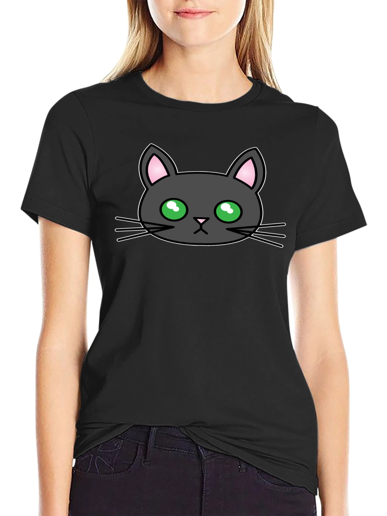 Black Black Cat Graphic Tee - Cute Cartoon Design view 2