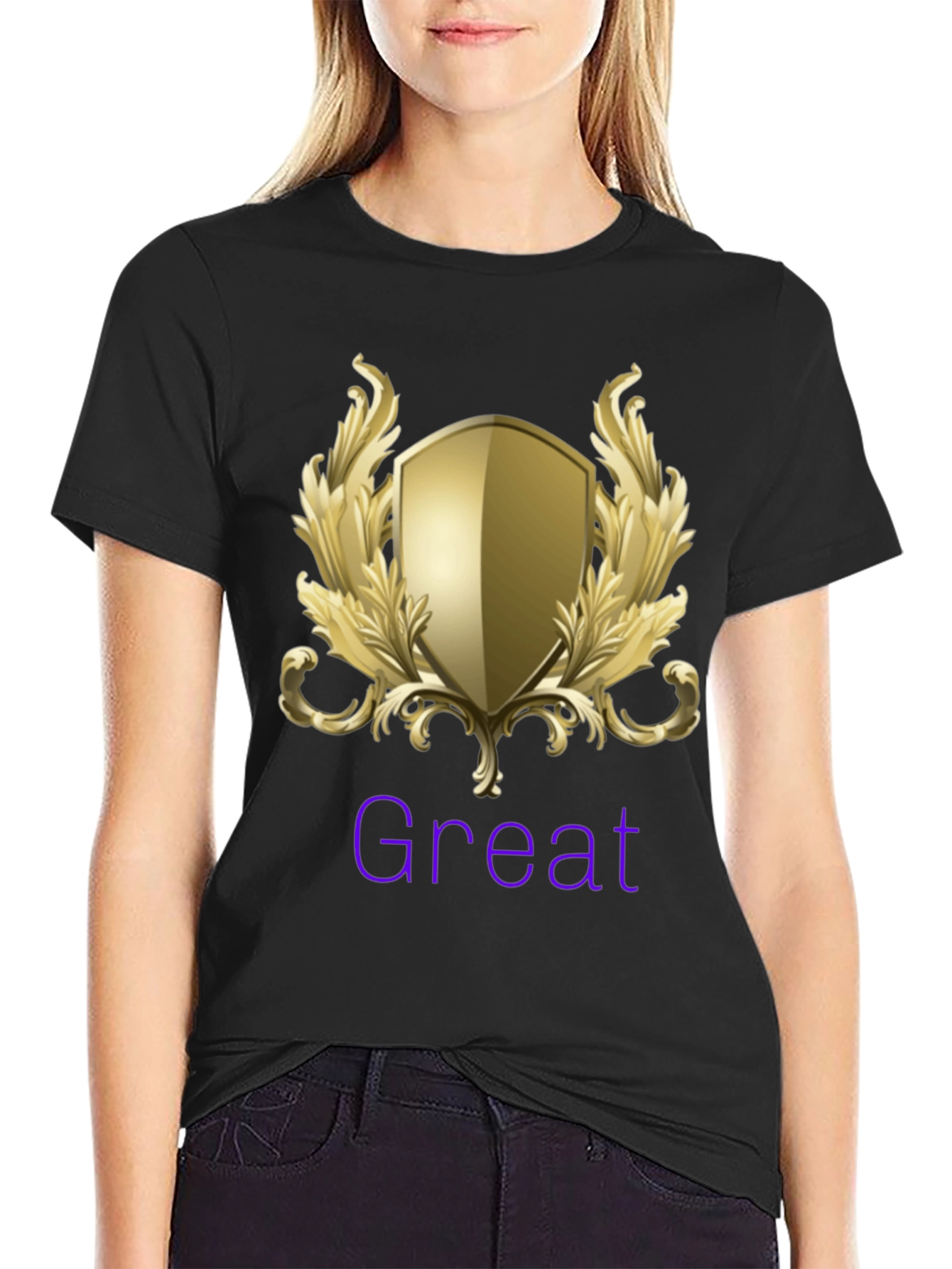 Black Great Shield Graphic T-Shirt - Premium Black Tee view 2