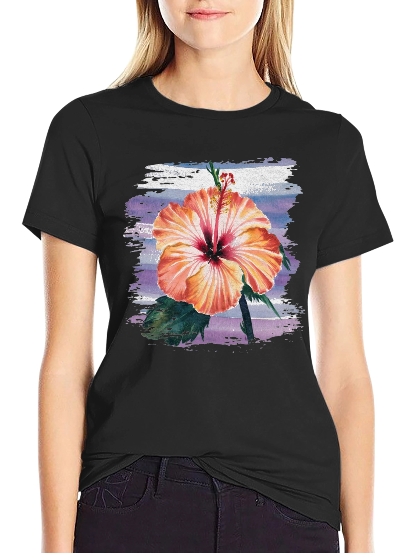 Black Hibiscus Flower T-Shirt - Tropical Summer Tee view 2
