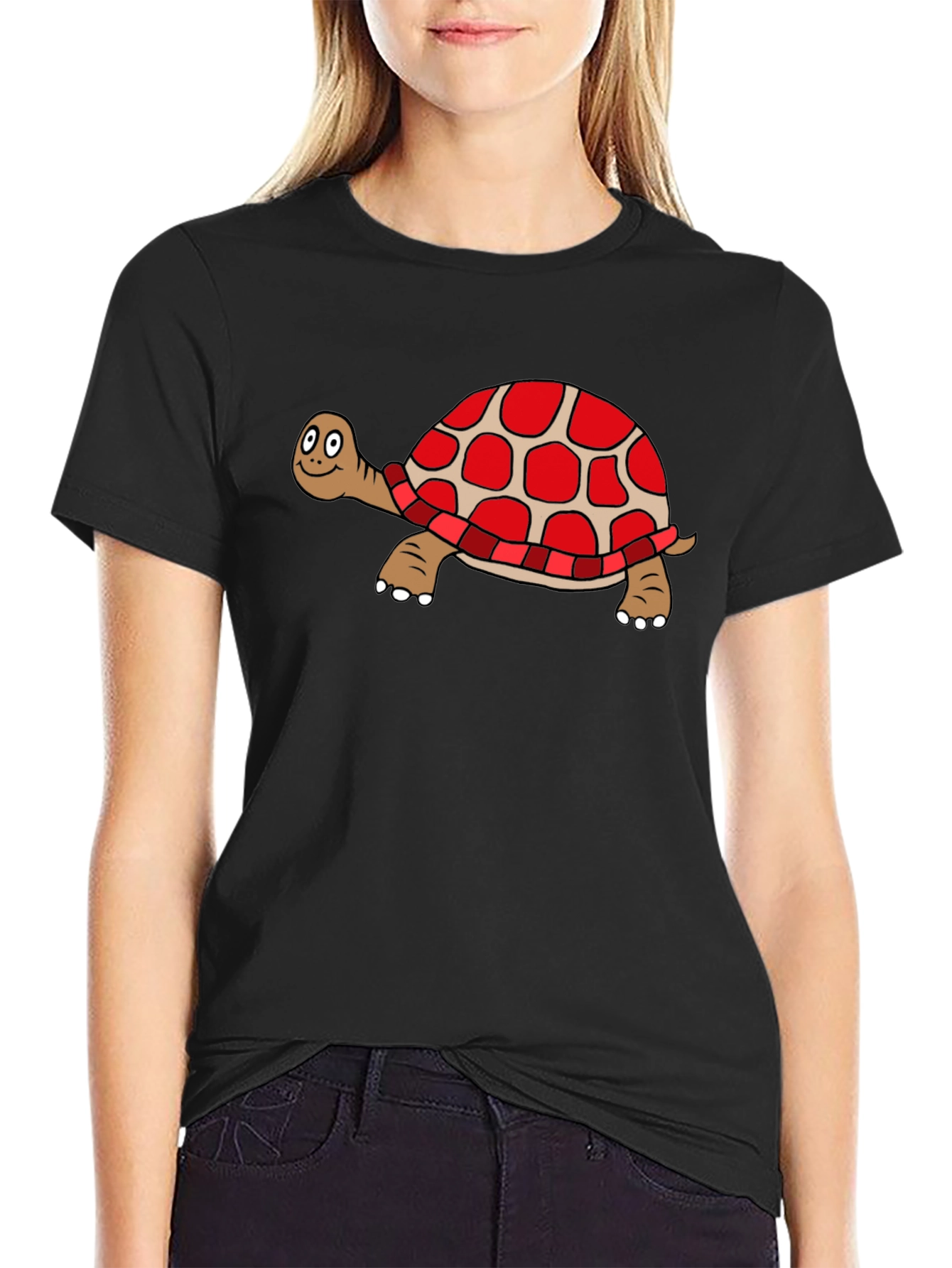 Black Cartoon Turtle Black T-Shirt view 2