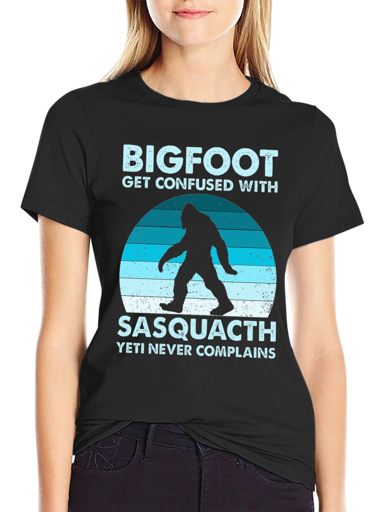 Black Bigfoot Sasquatch T-Shirt - Yeti Never Complains view 2