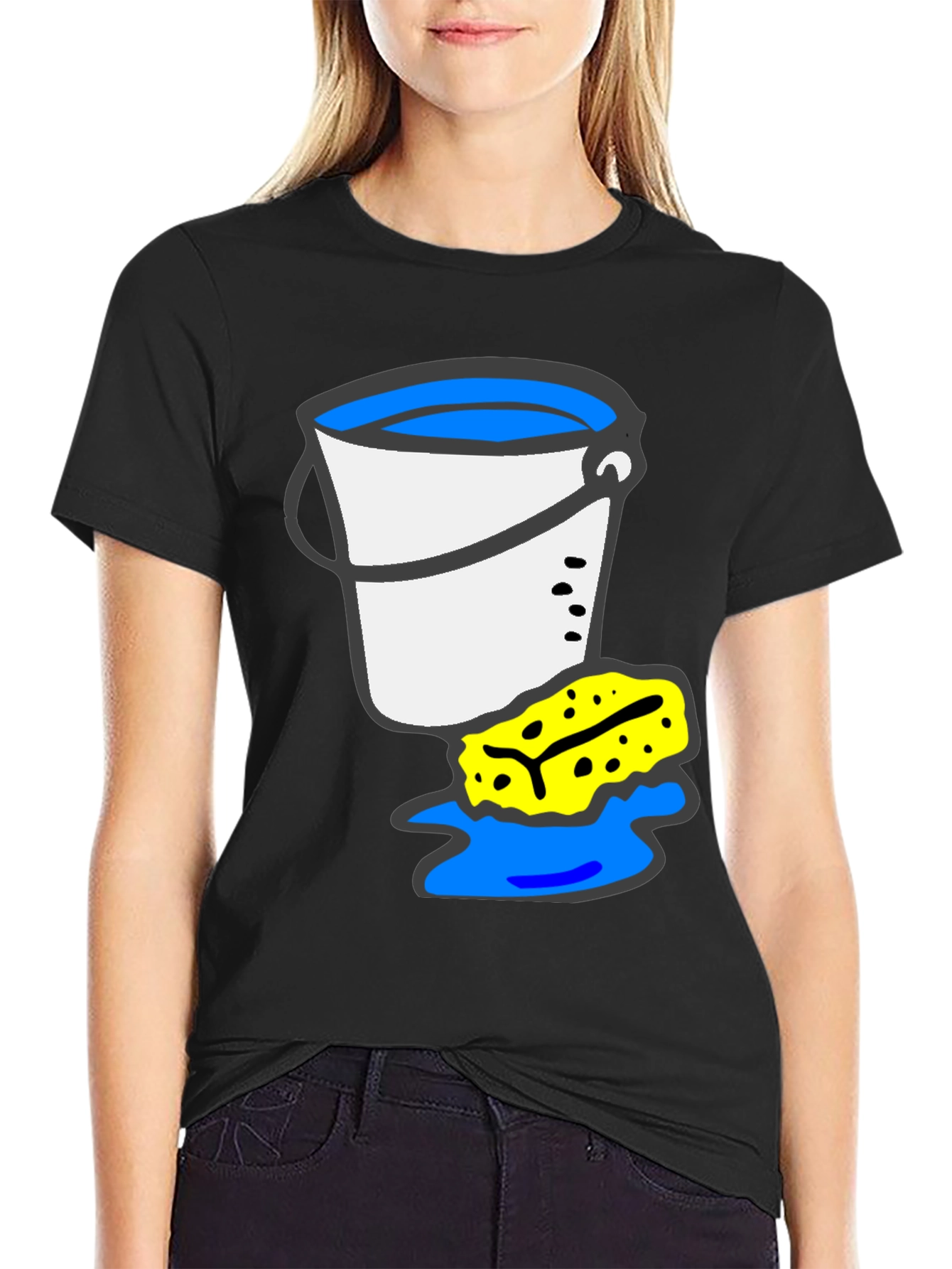 Black Bucket and Sponge Graphic Tee - Cleaning Crew Shirt view 2