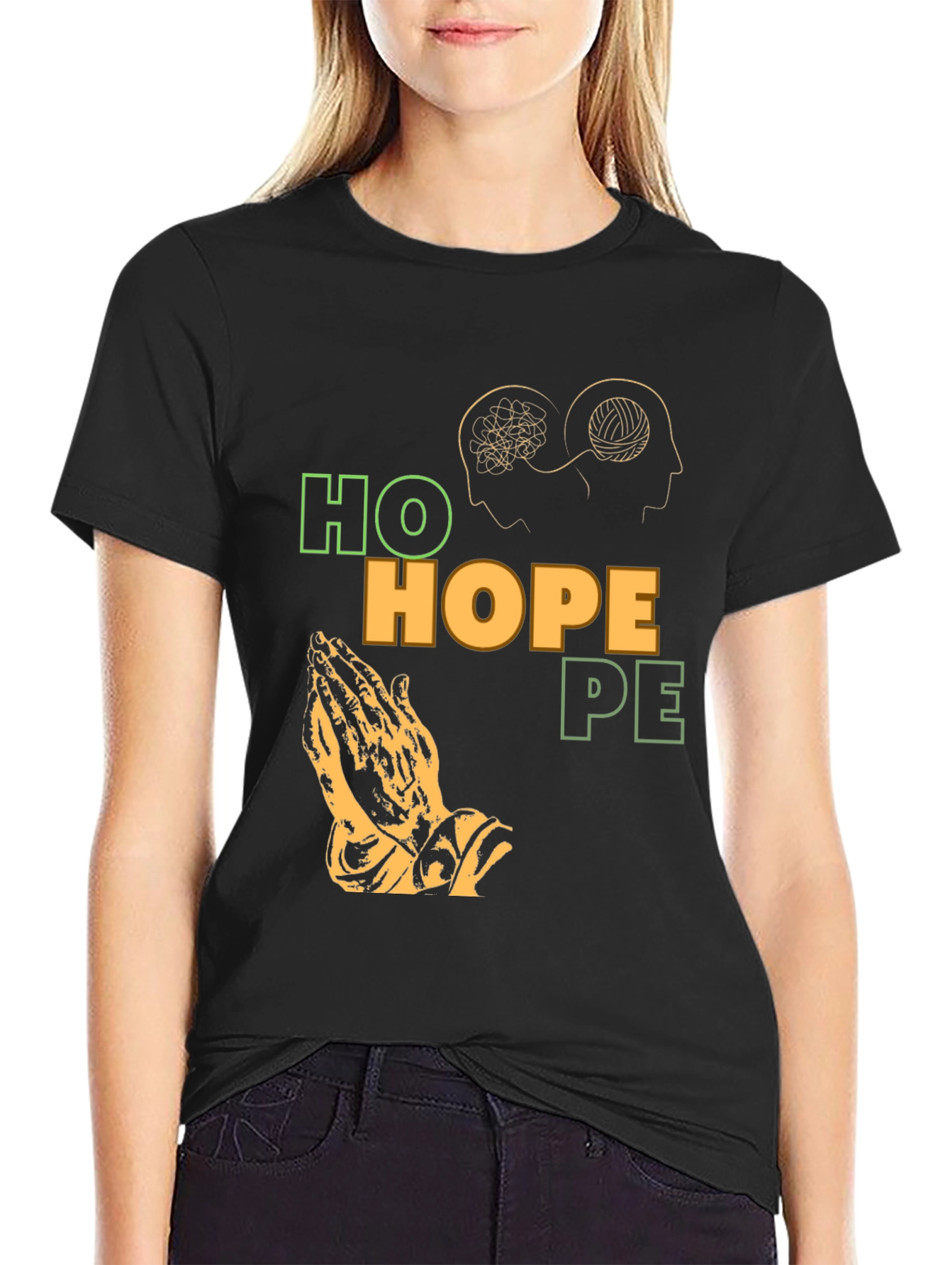 Black Hope Graphic T-Shirt, Unique Praying Hands Design view 2