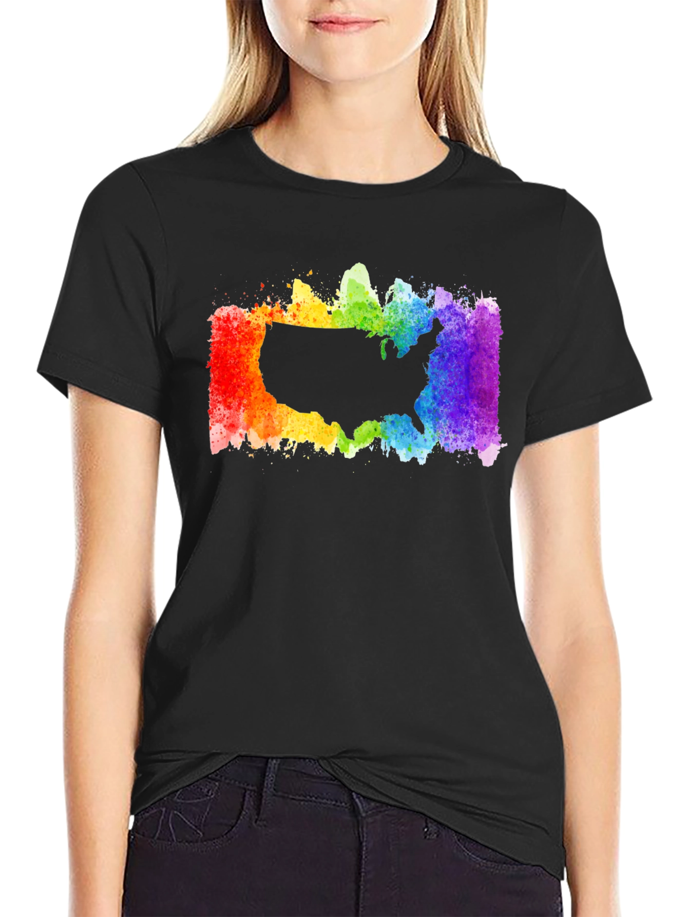 Black USA Rainbow Pride T-Shirt view 2