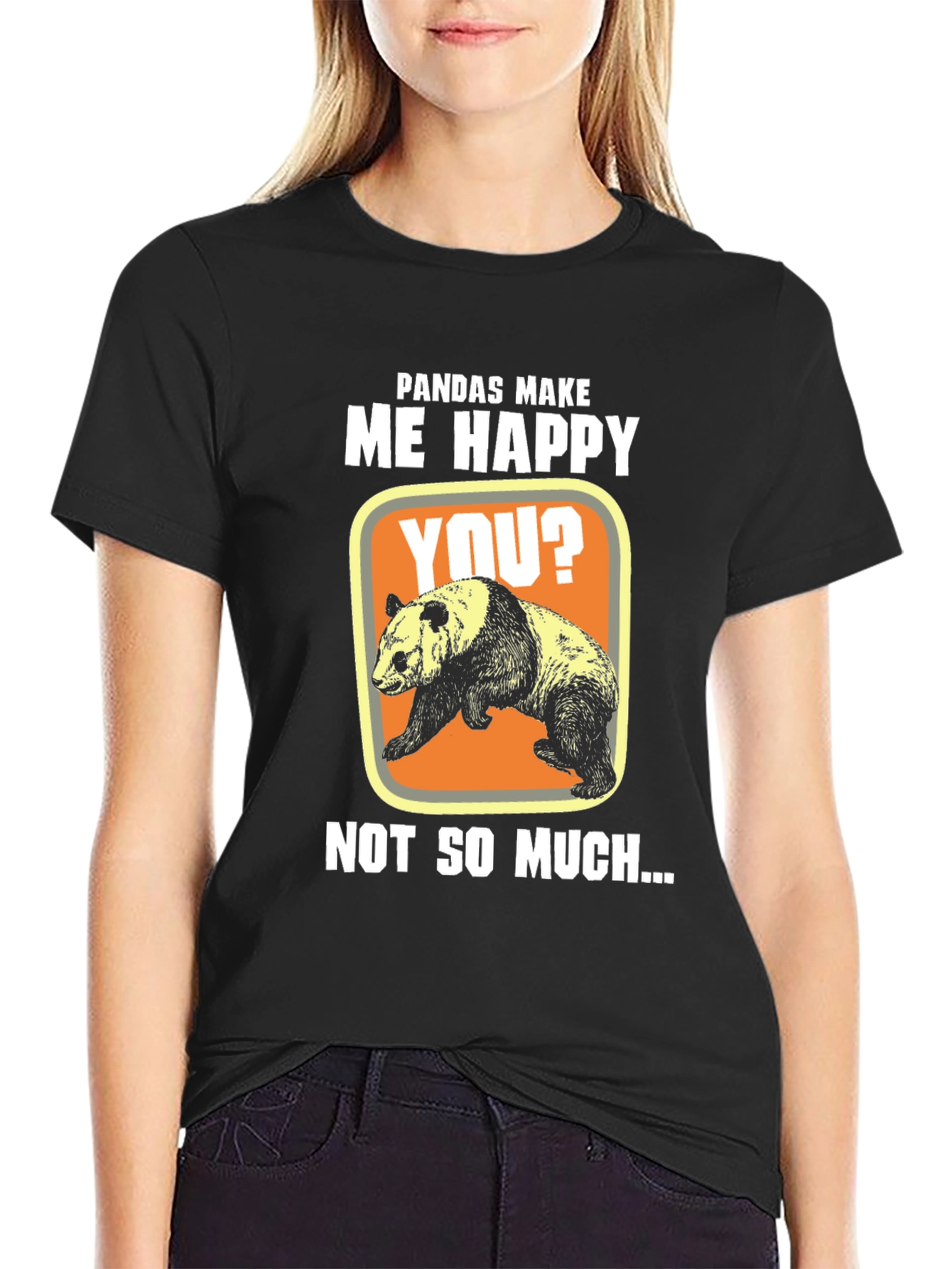 Black Pandas Make Me Happy T-Shirt, Funny Panda Tee view 2