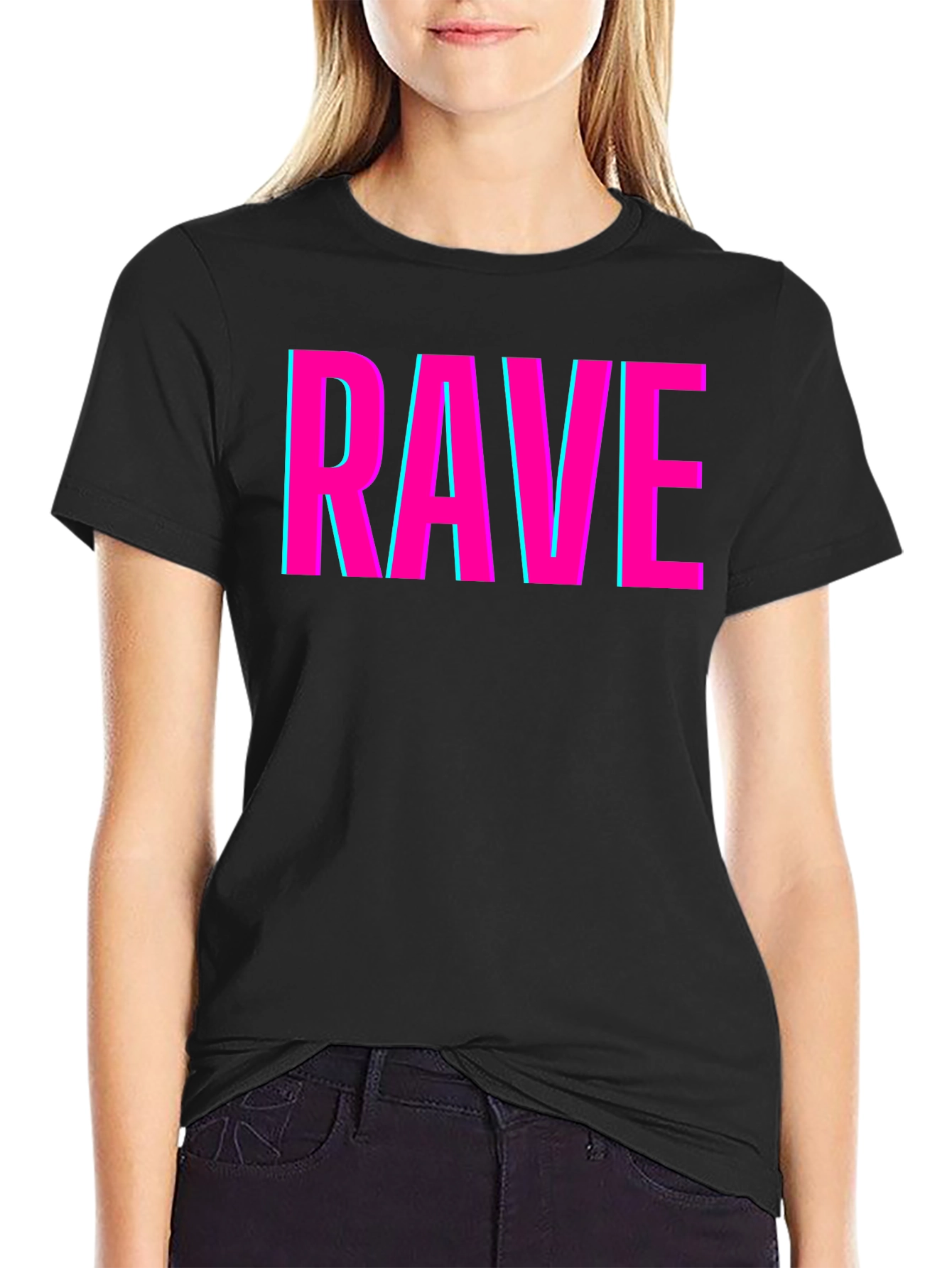 Black Rave Graphic Tee - Neon Pink & Blue view 2