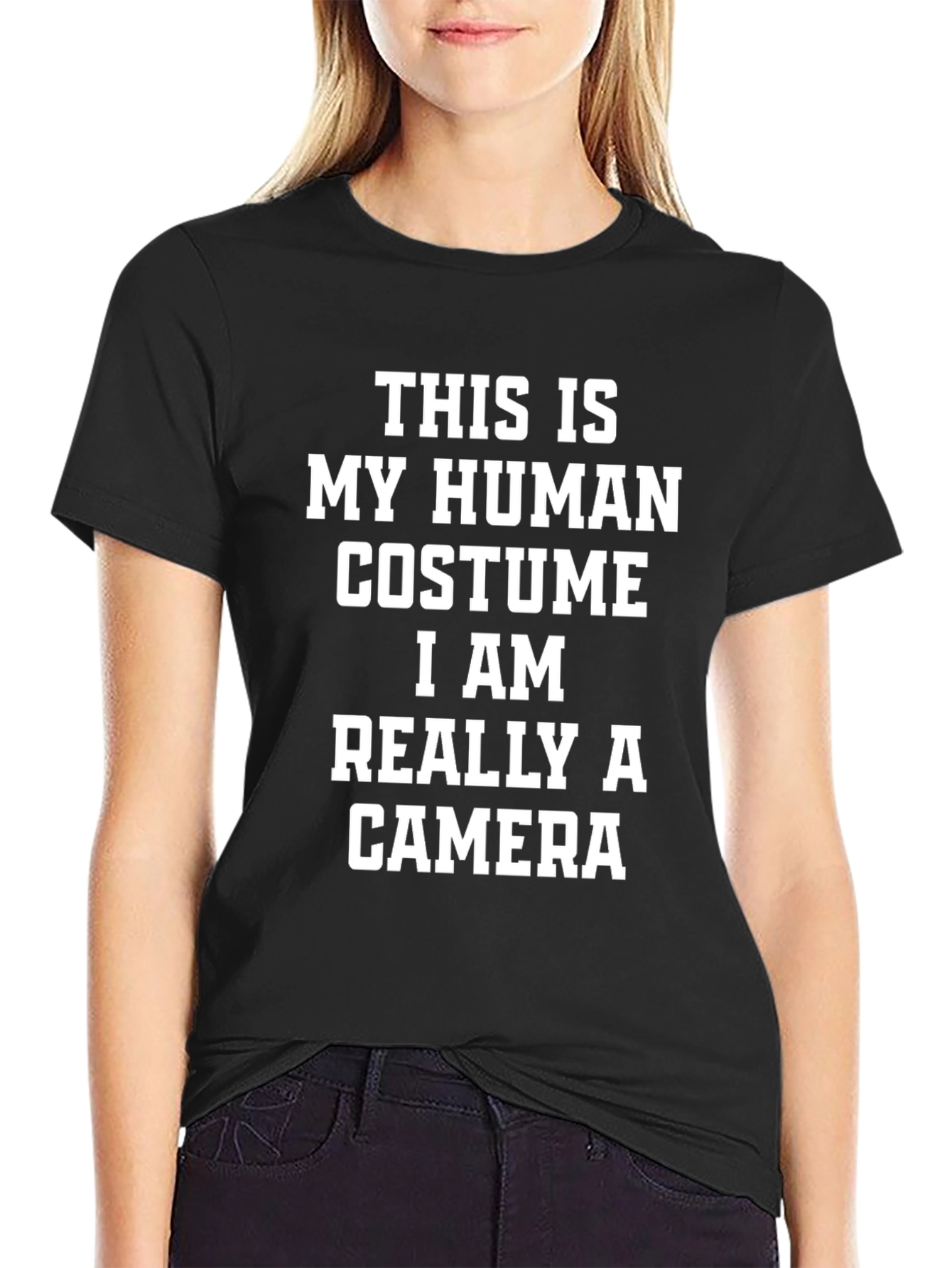 Black Funny Camera T-Shirt - Human Costume Tee view 2
