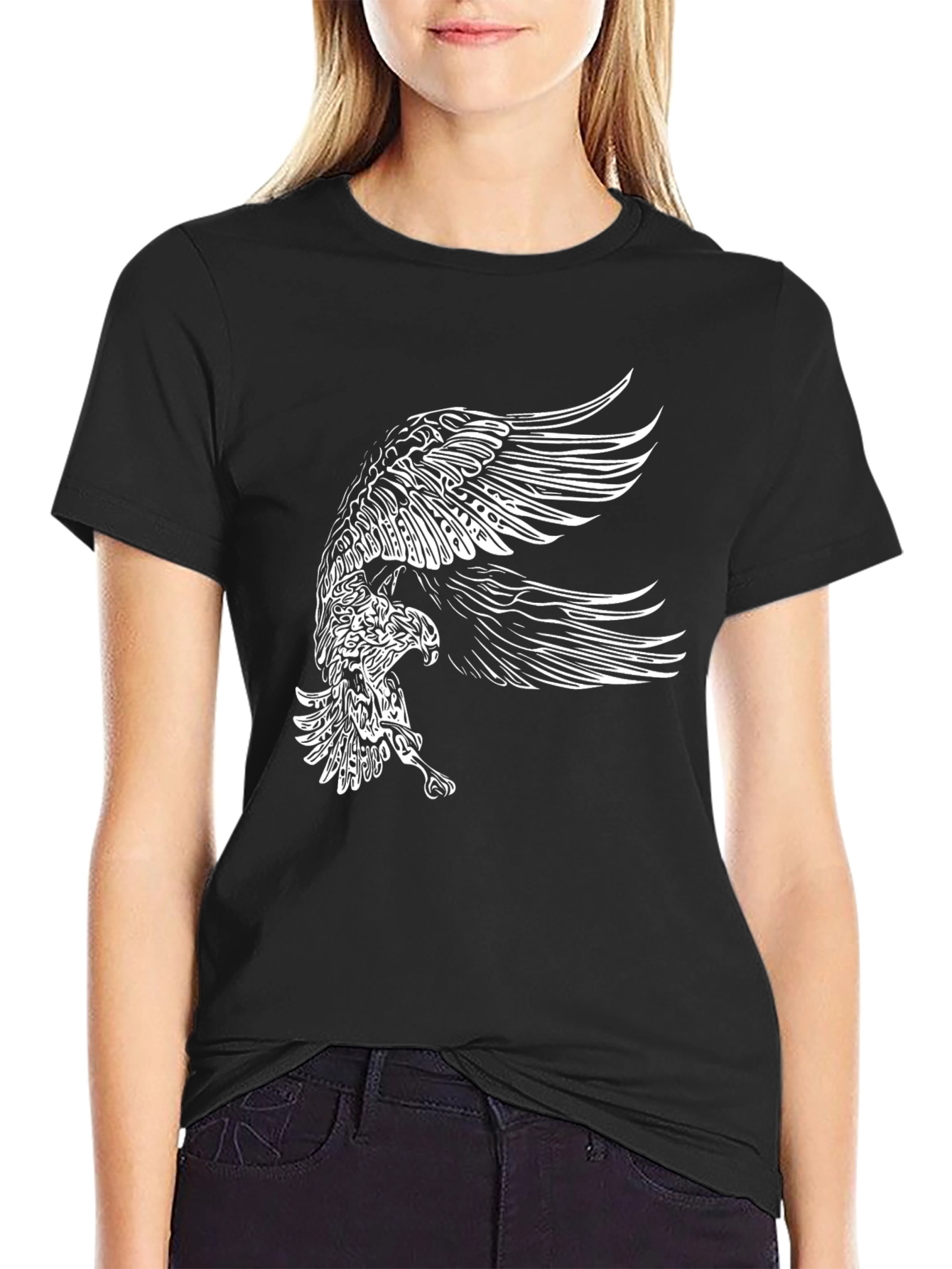 Black Men's Black T-Shirt with Eagle Graphic view 2