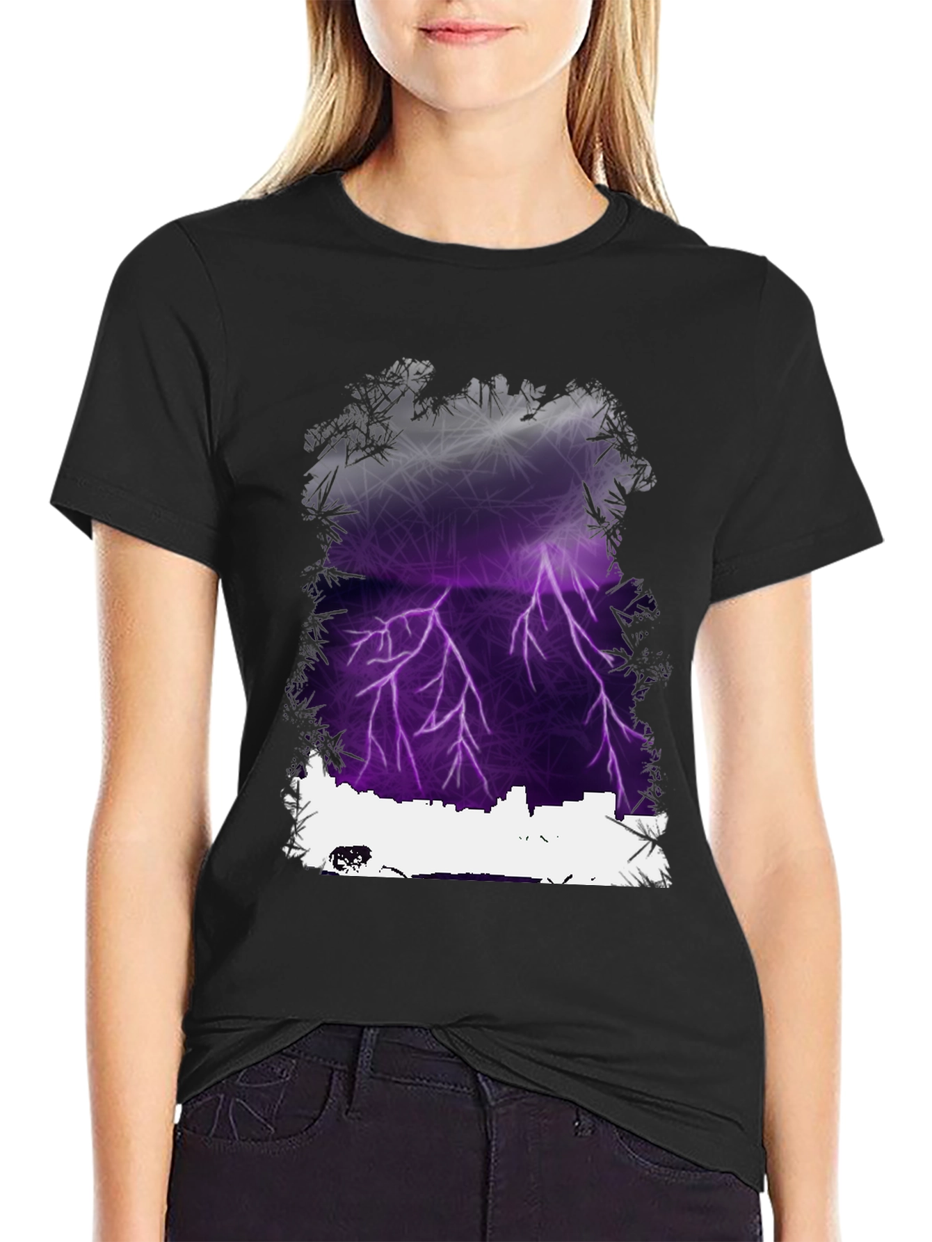 Black Lightning Cityscape Graphic Tee - Men's Black T-Shirt view 2