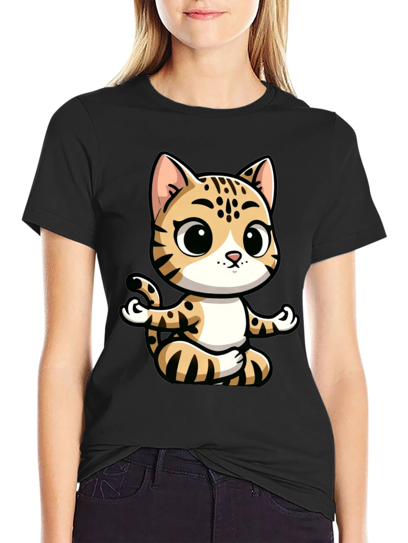 Black Yoga Cat Graphic Tee view 2