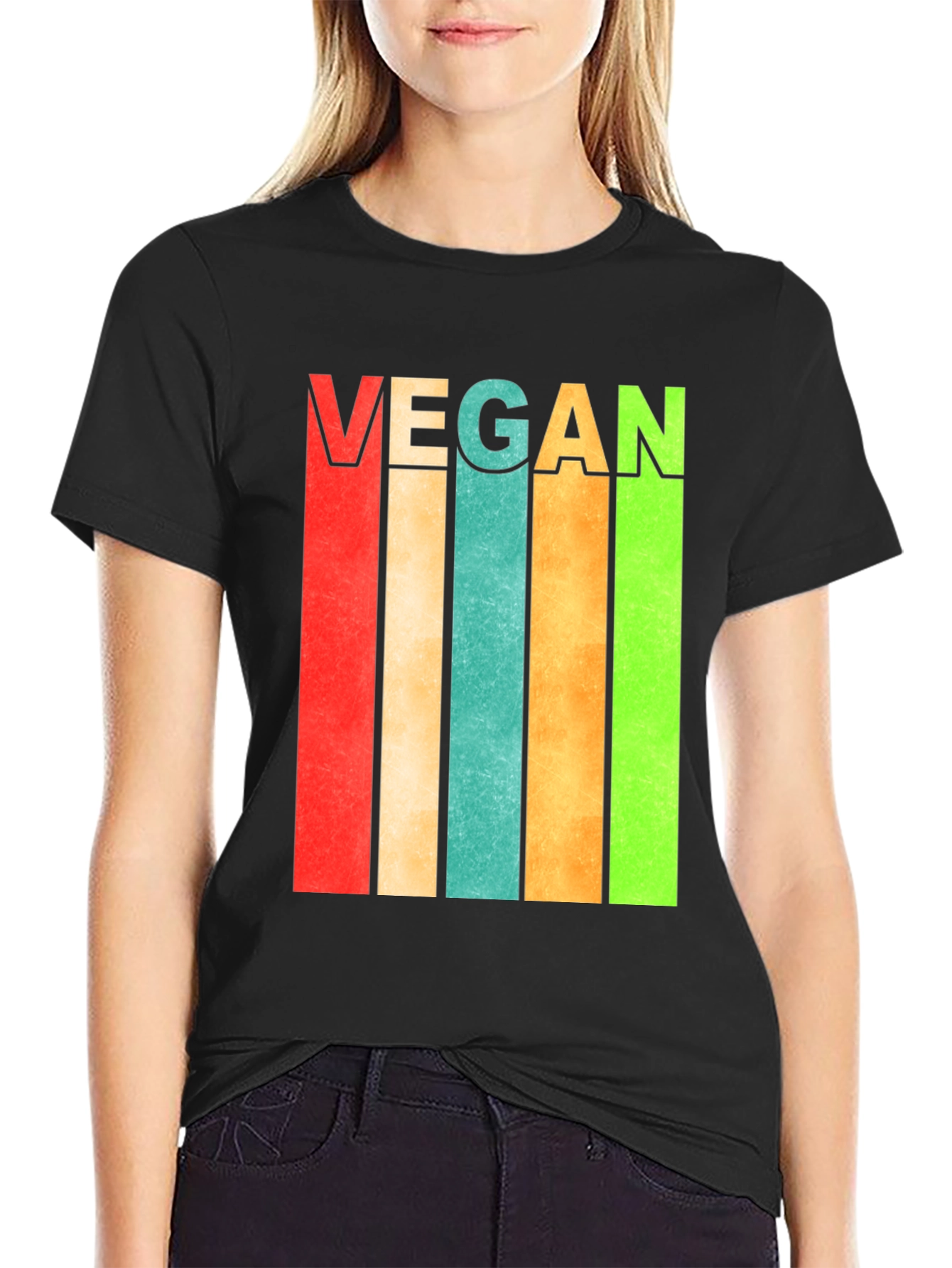 Black Retro Vegan Striped T-Shirt - Bold Statement Tee view 2