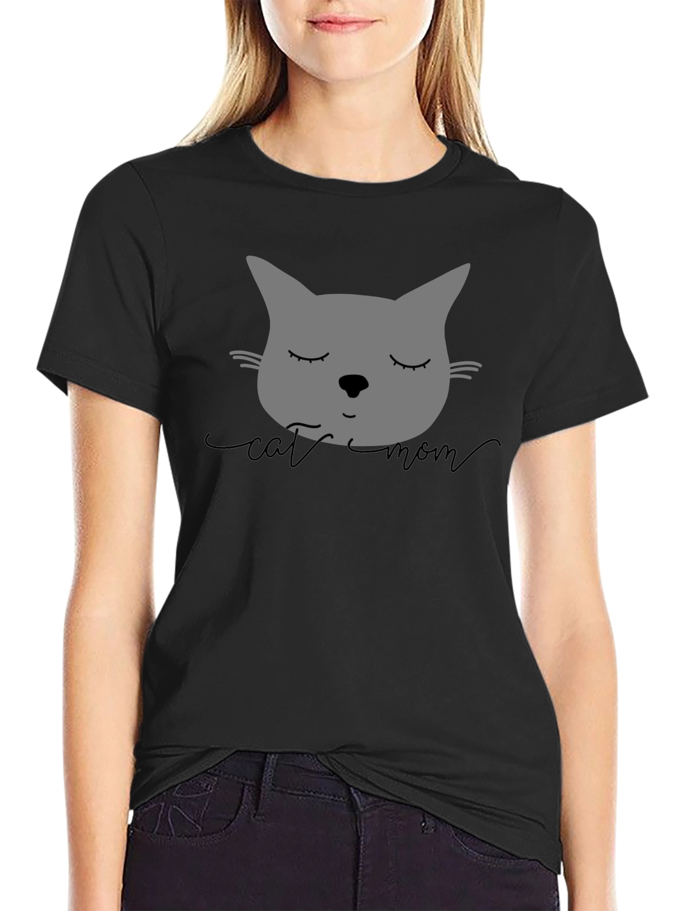 Black Cat Mom Graphic Tee - Unisex Black T-Shirt view 2