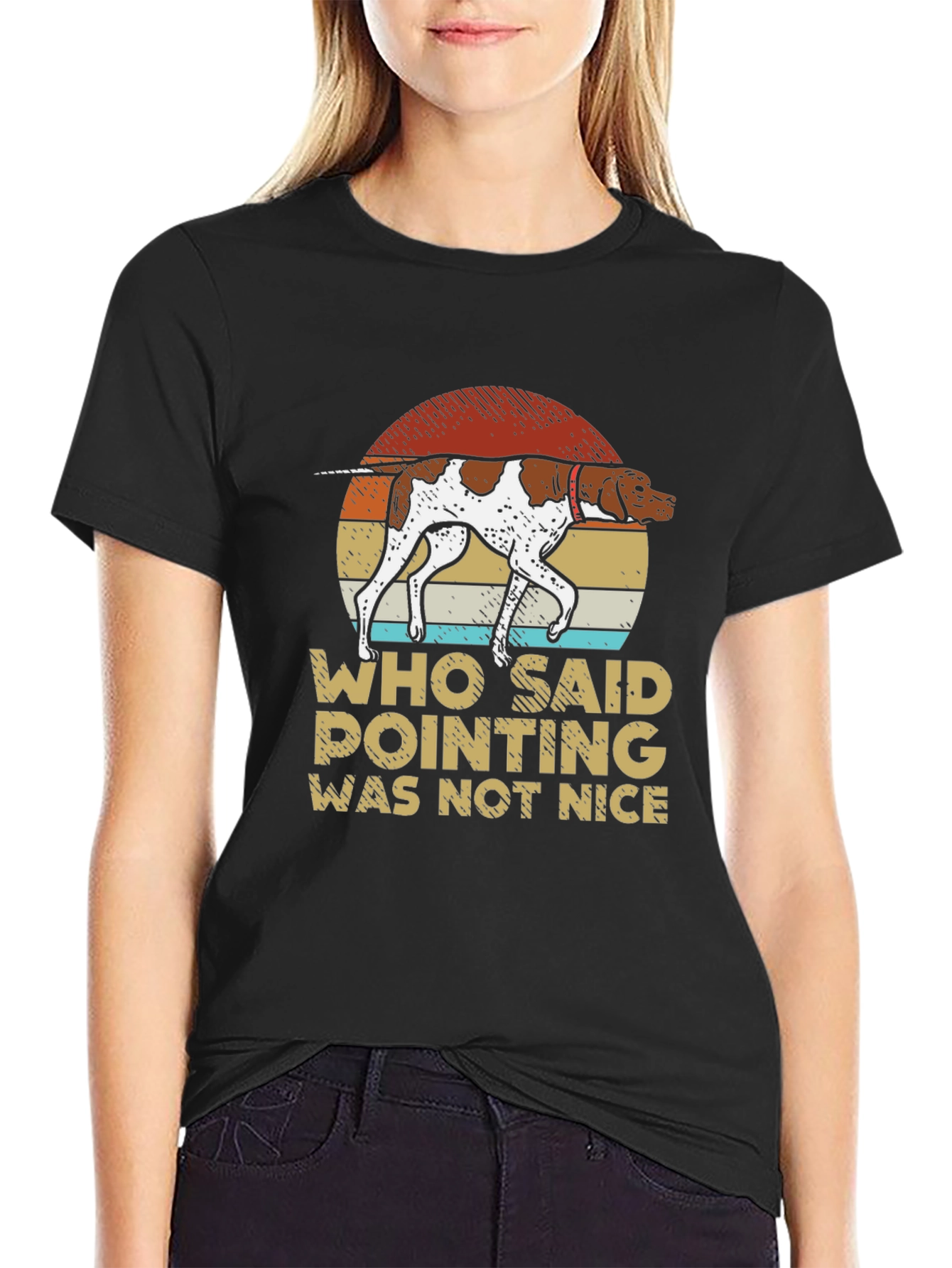 Black Dog Pointing T-Shirt - Funny Hunting Tee view 2