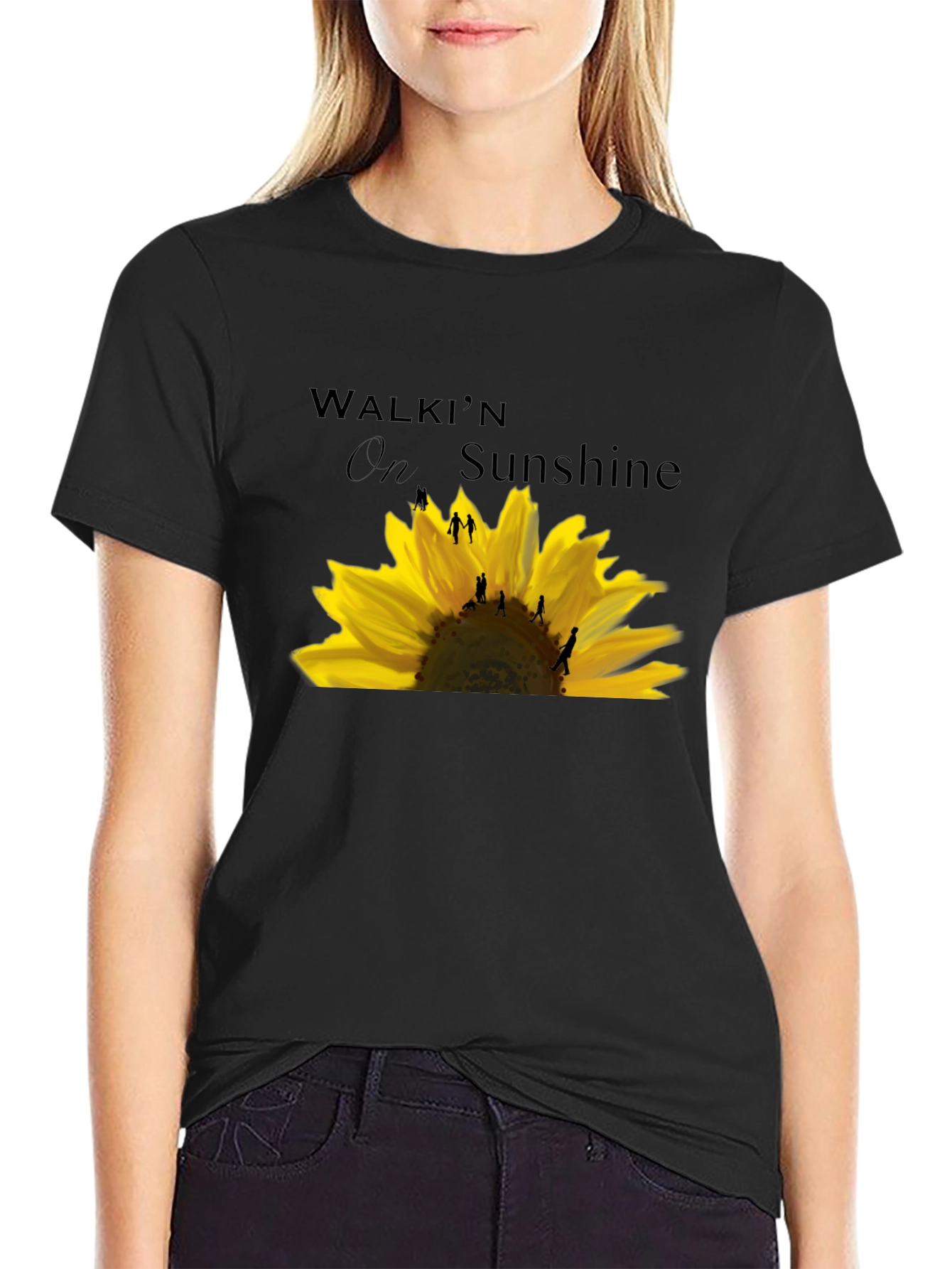 Black Walkin' on Sunshine Sunflower Graphic T-Shirt view 2