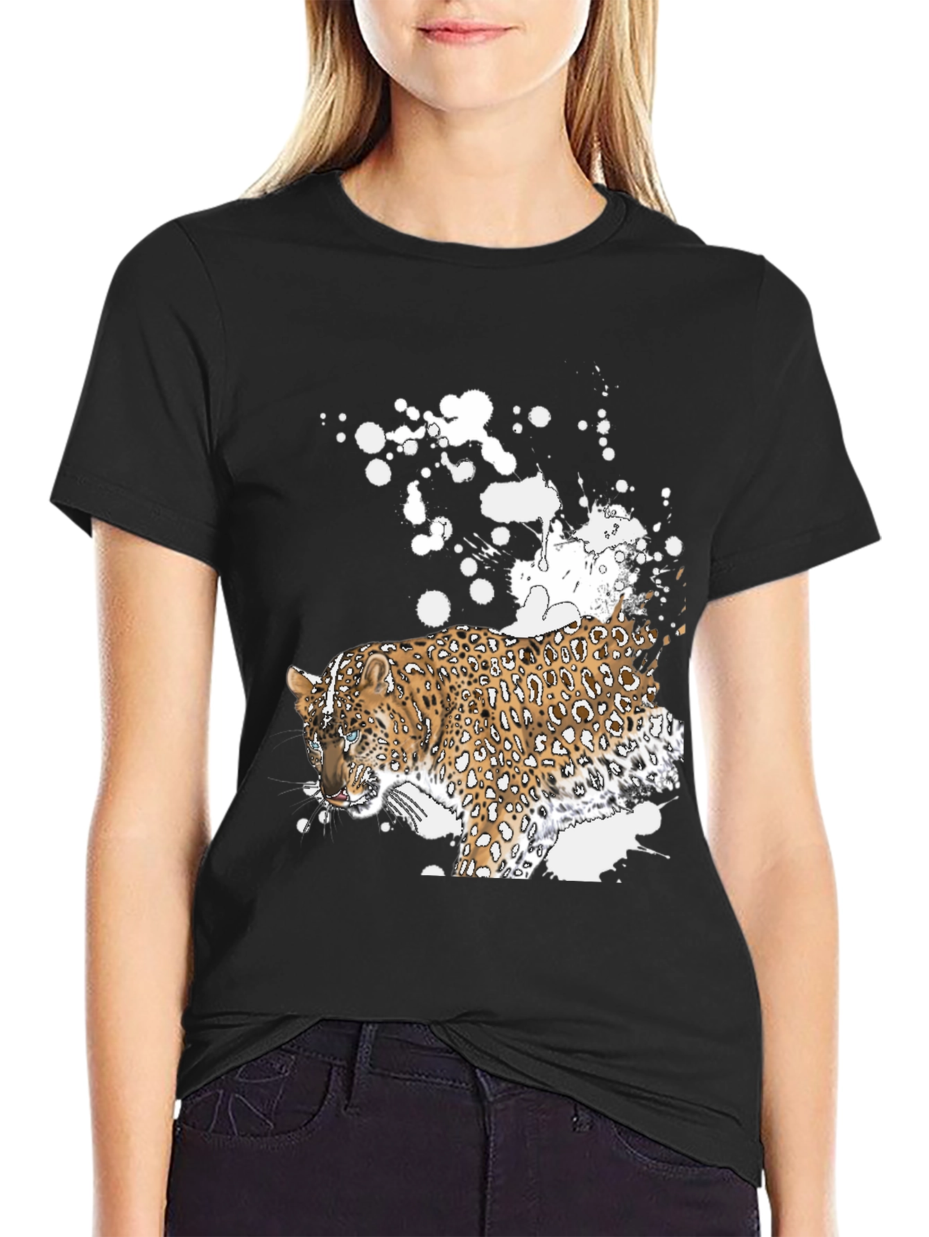Black Leopard Graphic Black T-Shirt - Men's Fashion view 2