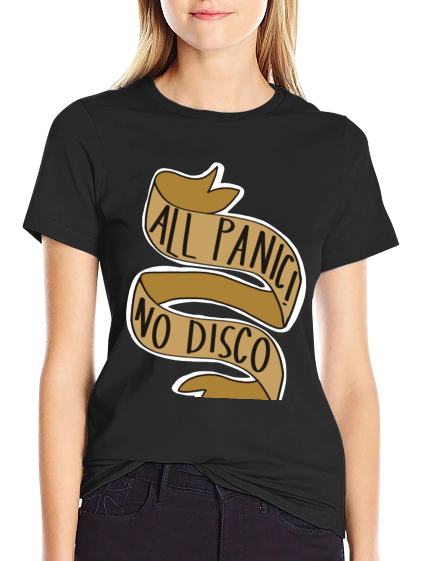 Black All Panic No Disco Graphic T-Shirt view 2