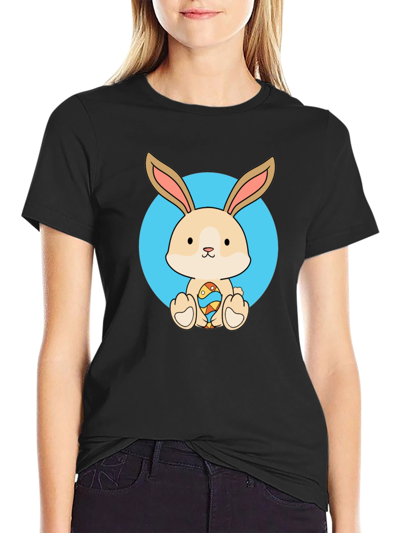 Black Cute Bunny Easter Egg Black T-Shirt view 2