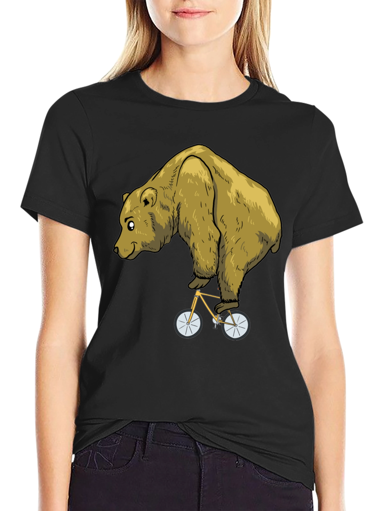Black Bear on Bike Graphic Tee - Funny Animal T-Shirt view 2