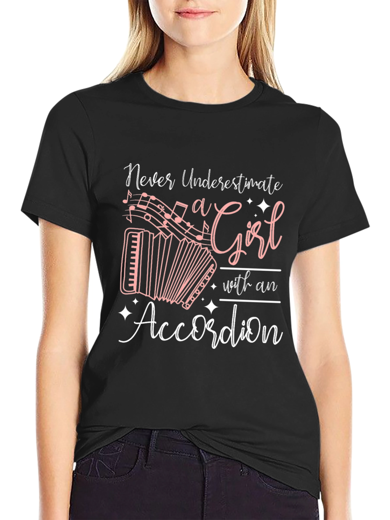 Black Accordion Girl Black Graphic Tee view 2